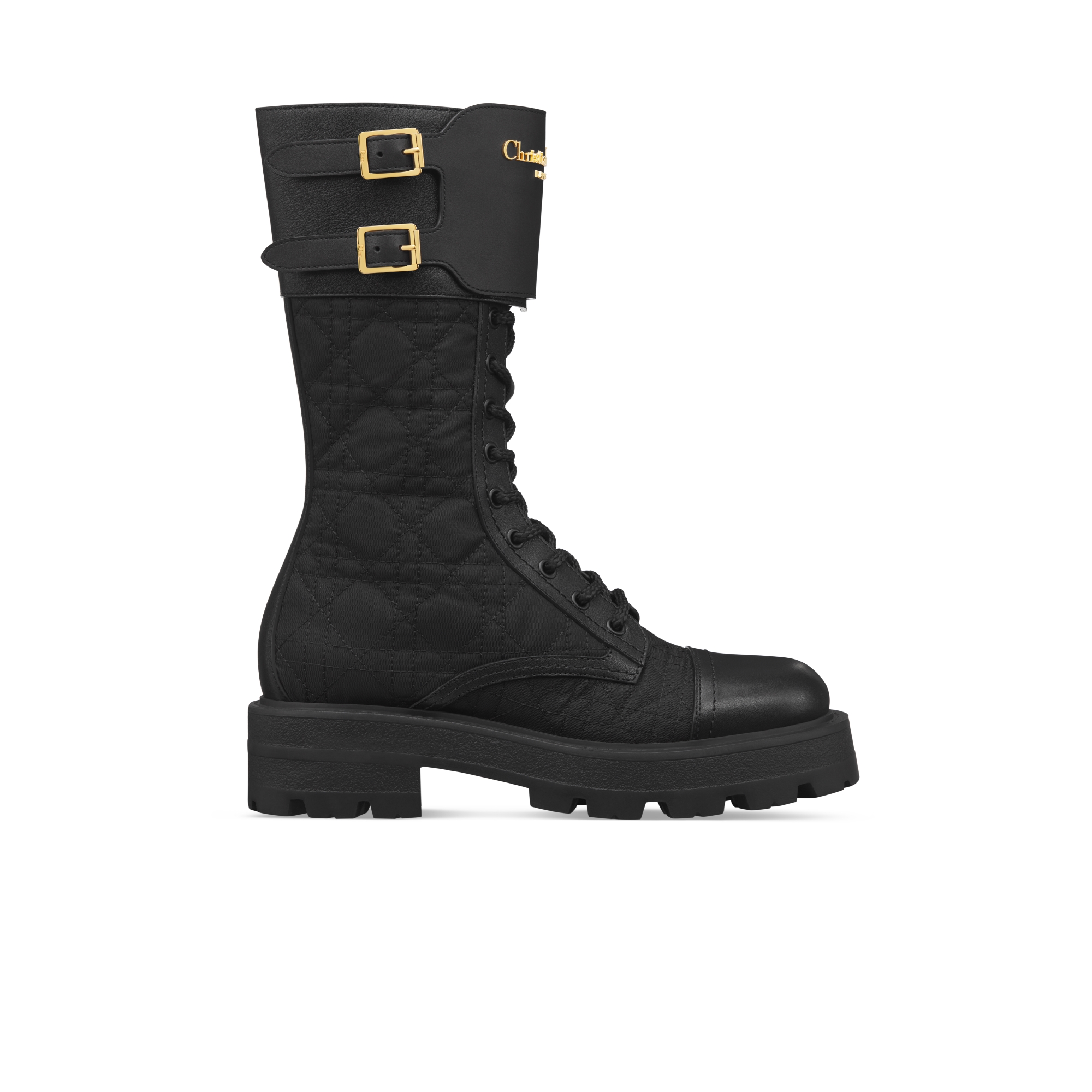 D-Trap Ankle Boot Black Calfskin and Nylon with Embroidered