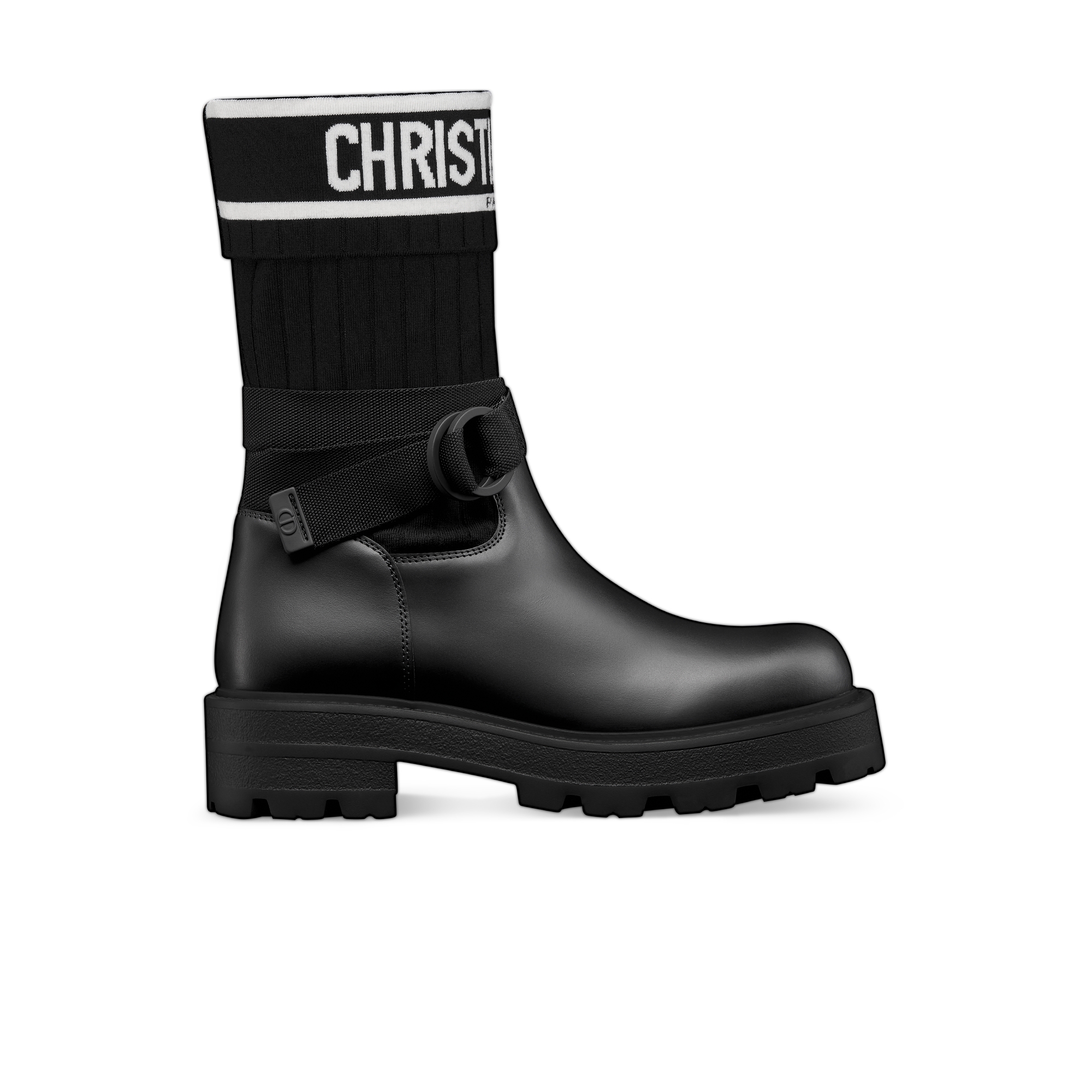 D-Major Ankle Boot Black Calfskin with Black and White Technical Knit E02