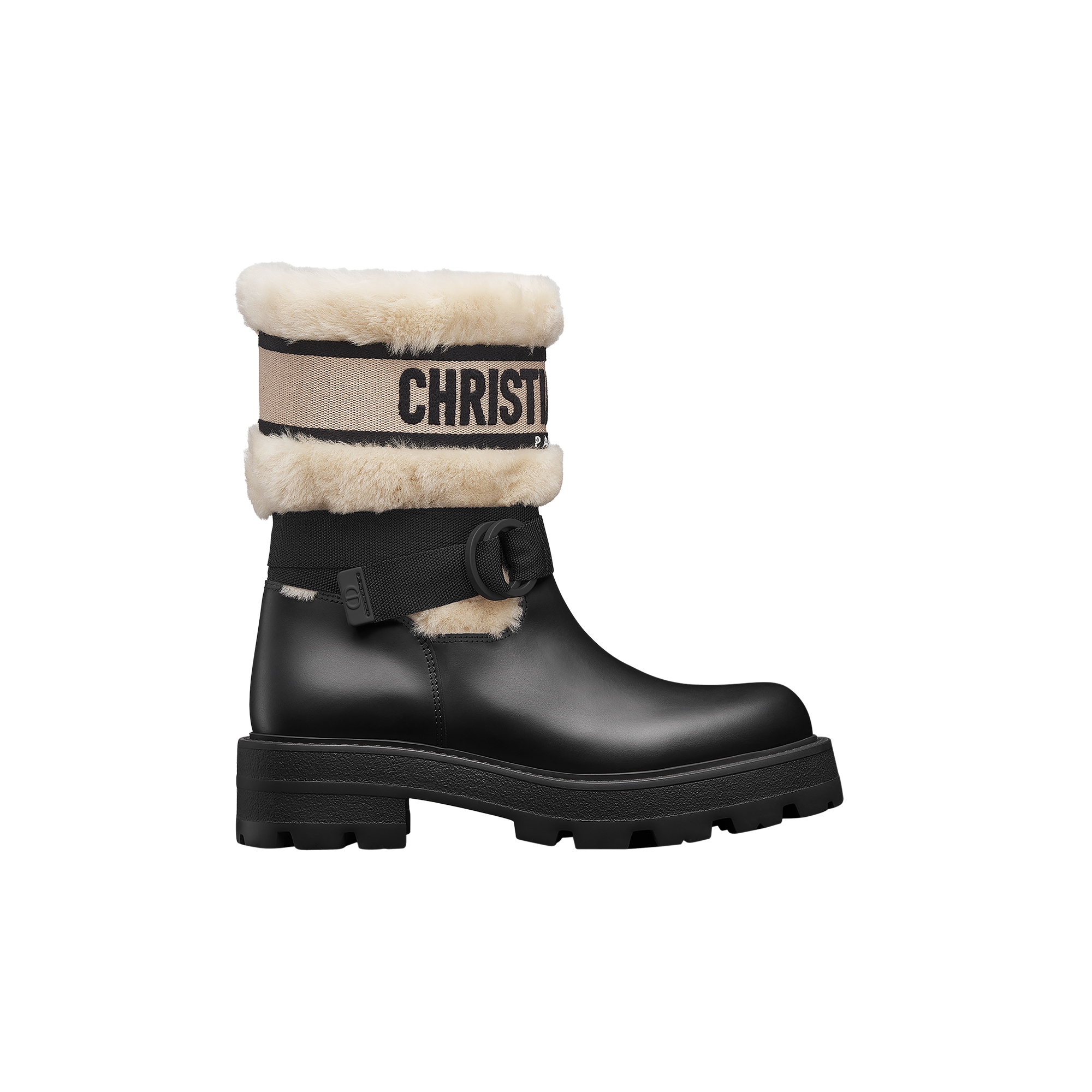 D-Major Ankle Boot Black Calfskin and White Wool | DIOR