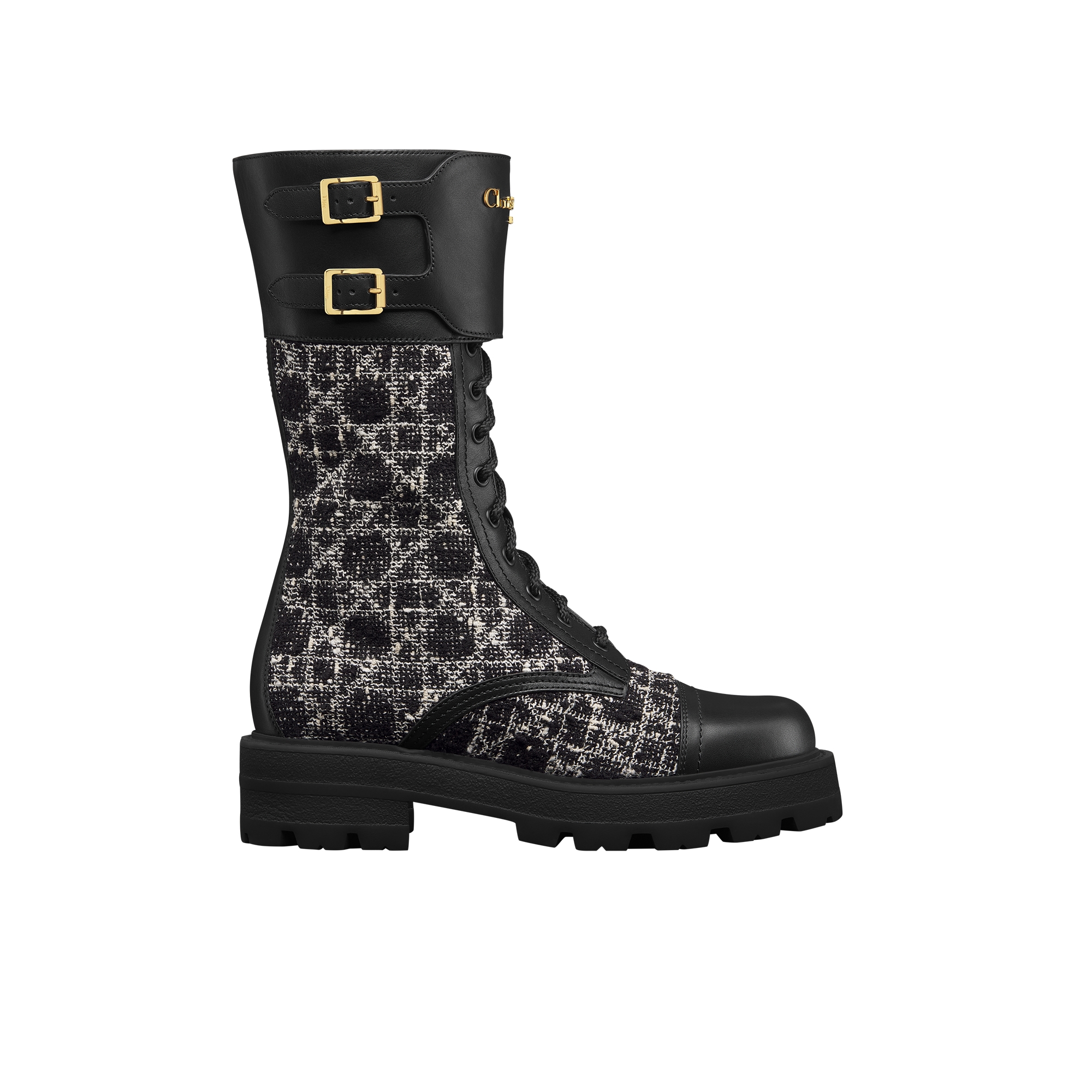 D-Trap Ankle Boot Black Calfskin and Black Tweed with White