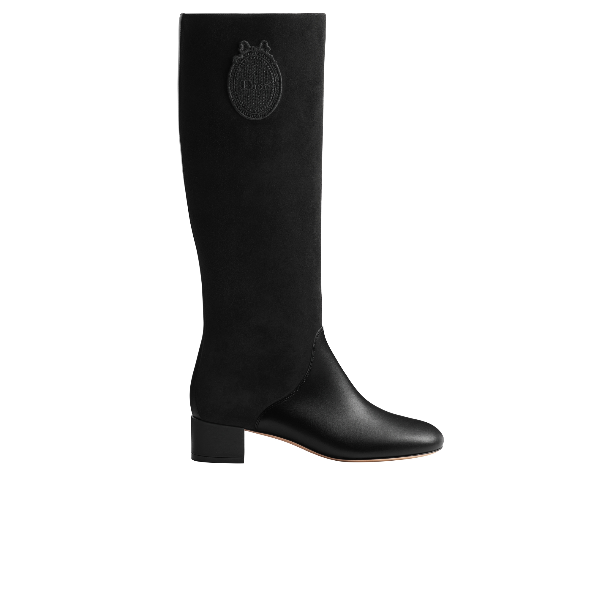 Dior Médaillon Heeled Boot Black Calfskin and Suede Goatskin | DIOR LV