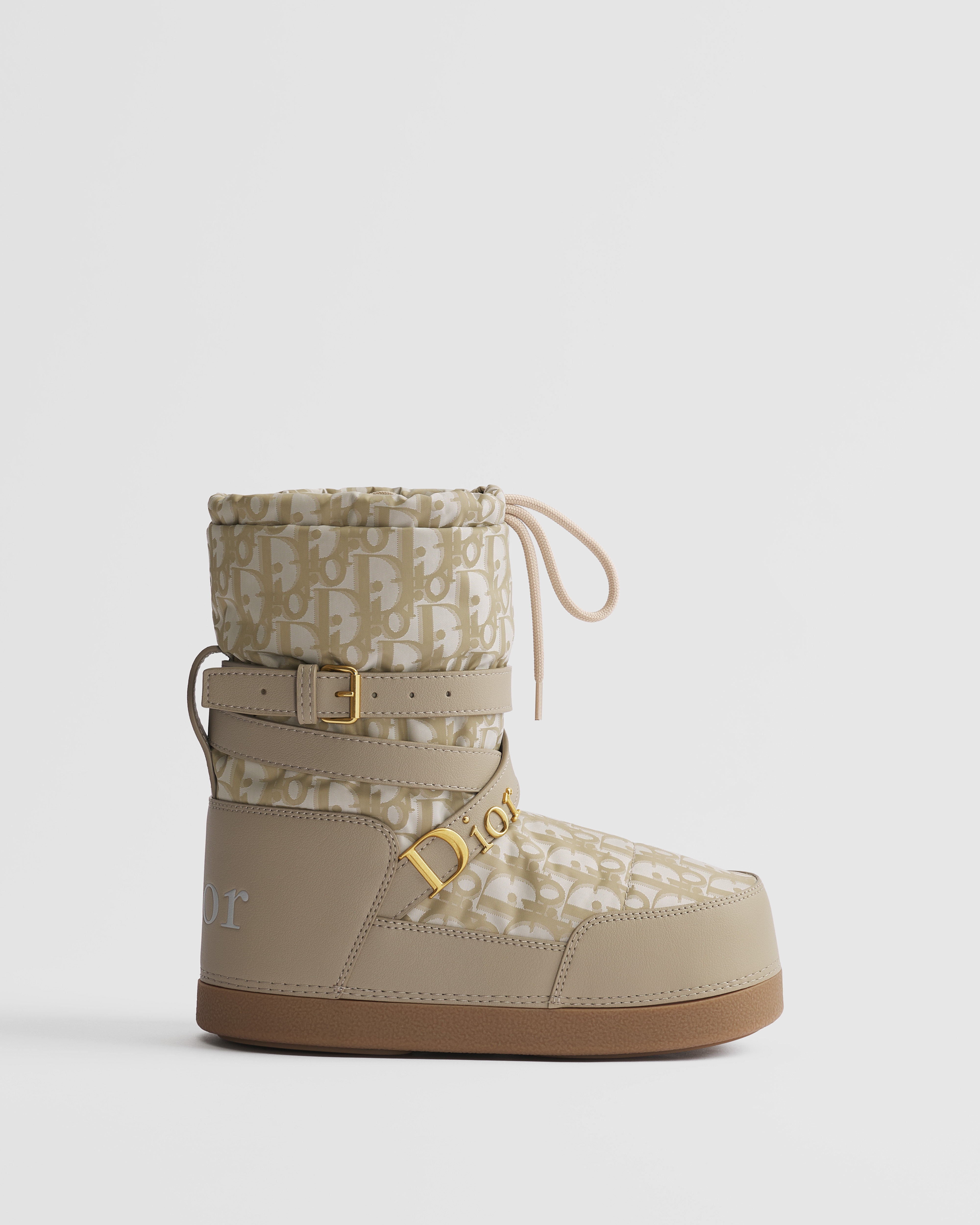 DiorAlps Dior Snow Après-Ski Boot Beige and White Dior Oblique Nylon with Beige Leather-Effect Technical Fabric E02
