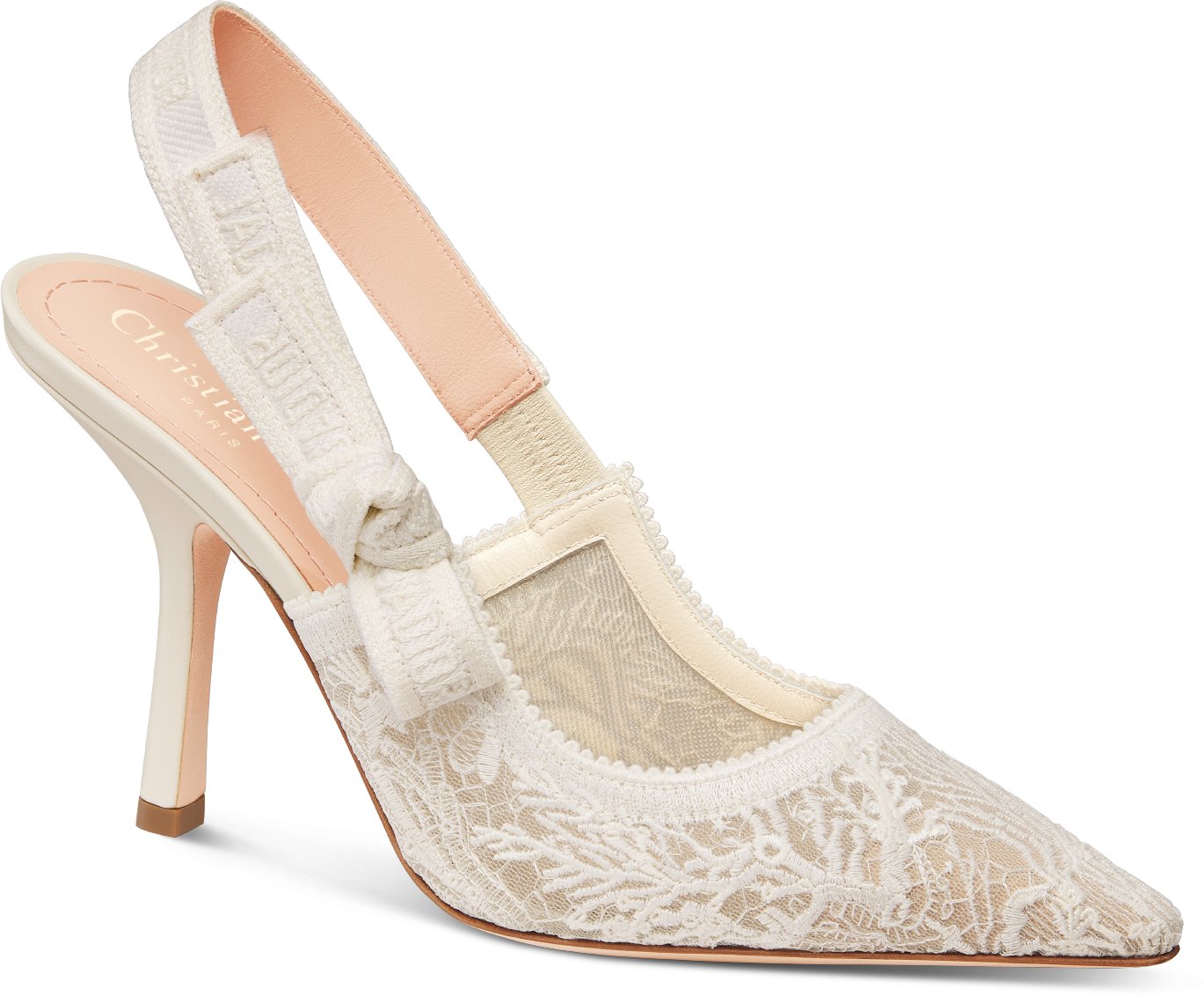 J Adior Slingback Pump Transparent Mesh Embroidered with White Dior Cabinet de la Mer Motif DIOR