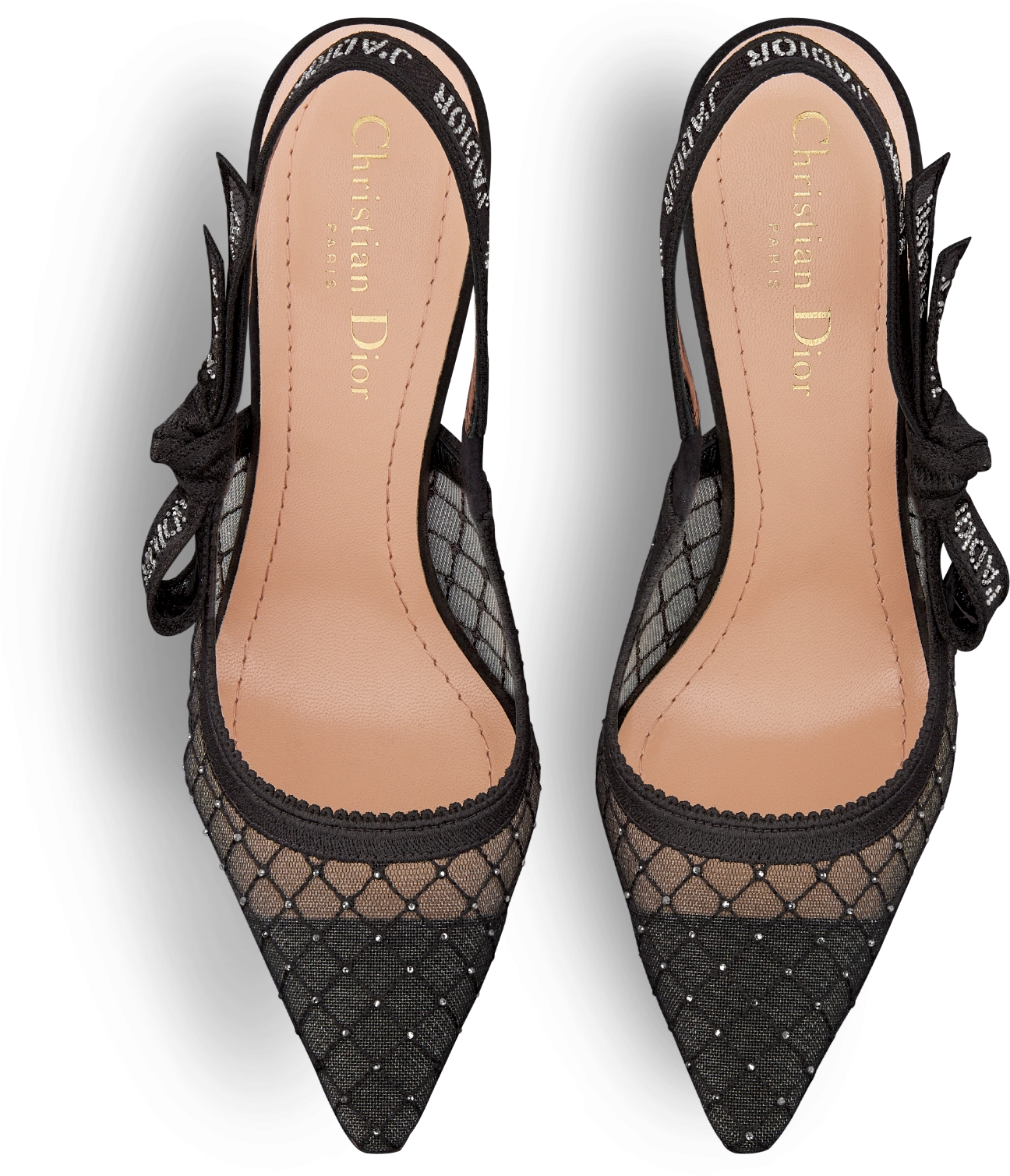 J Adior Slingback Pump Black Transparent Mesh Embroidered with Silver Tone Strass DIOR