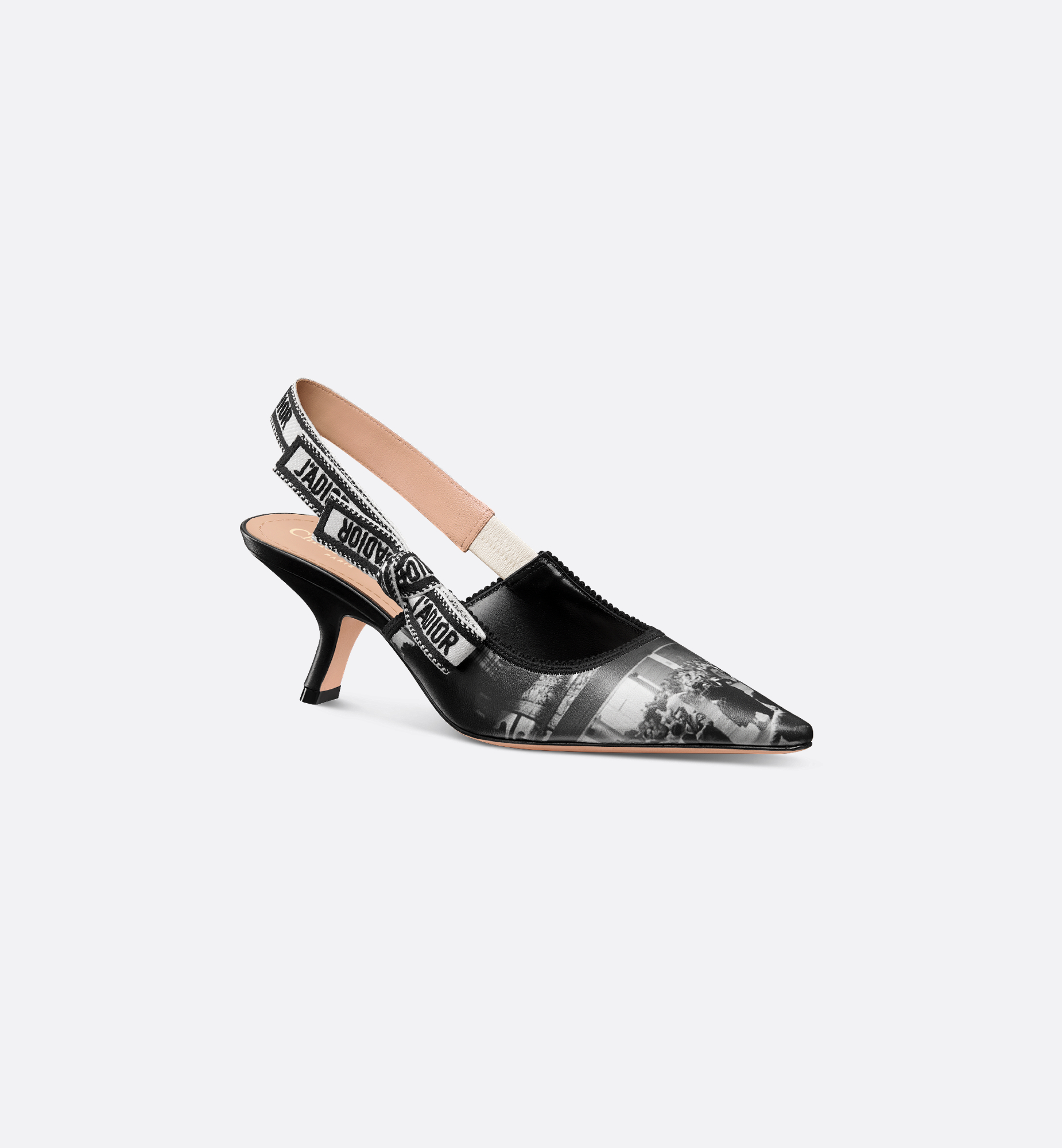 J'Adior Slingback Pump Gray and Black Lambskin Printed with J'Adior Slingback Pump Gray and Black Lambskin Printed with