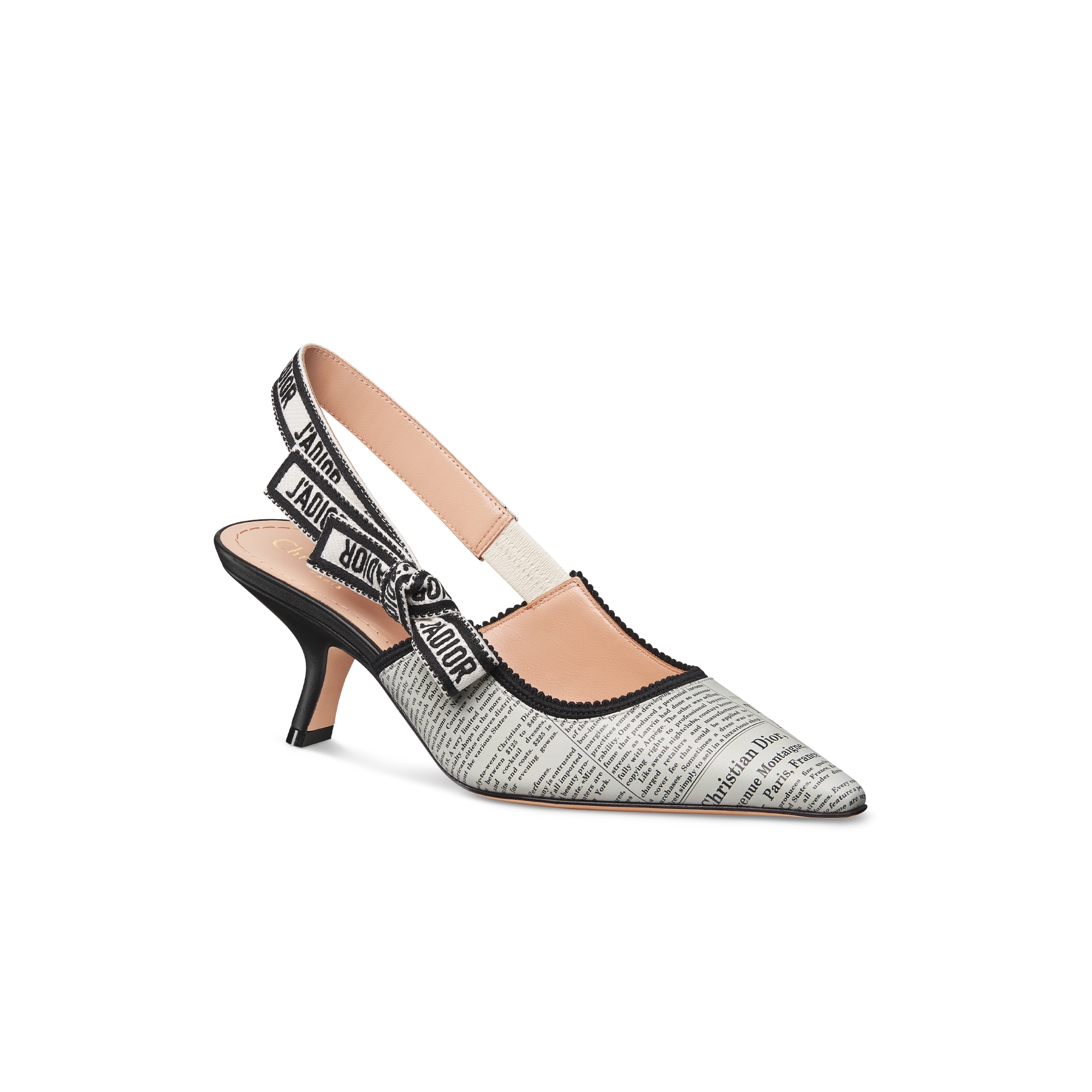 J'Adior Slingback Pump Lambskin with White and Black Newspaper Print E03