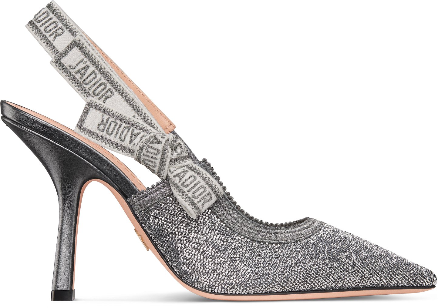 Décolleté slingback J'Adior – Dior Or aria_profileView Cotone ricamato color argento con filo metallizzato e microperline