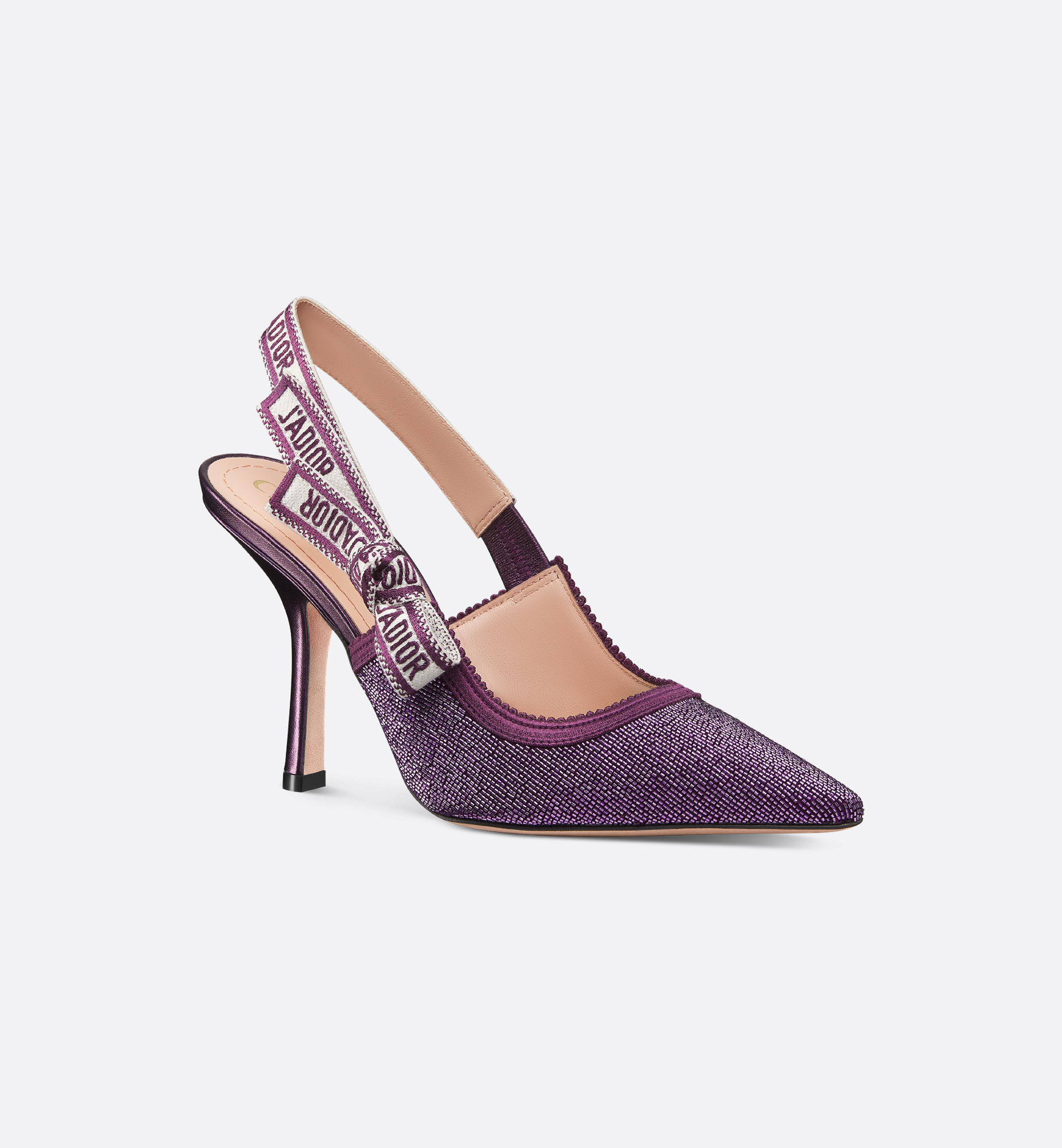 Dior Or J'Adior Slingback Pump Purple Cotton Embroidered Dior Or J'Adior Slingback Pump Purple Cotton Embroidered