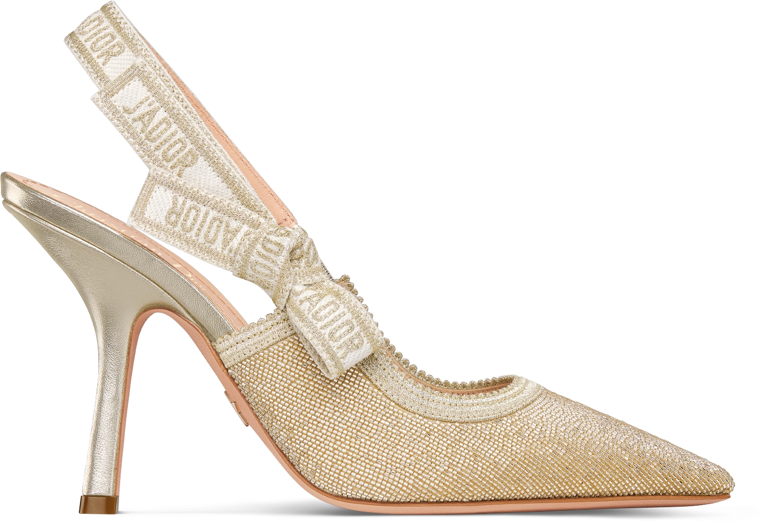 Or J'Adior Slingback Pump — Gold-Tone Cotton Embroidered with Metallic Thread and Microbeads — KCV324BEL_S93K