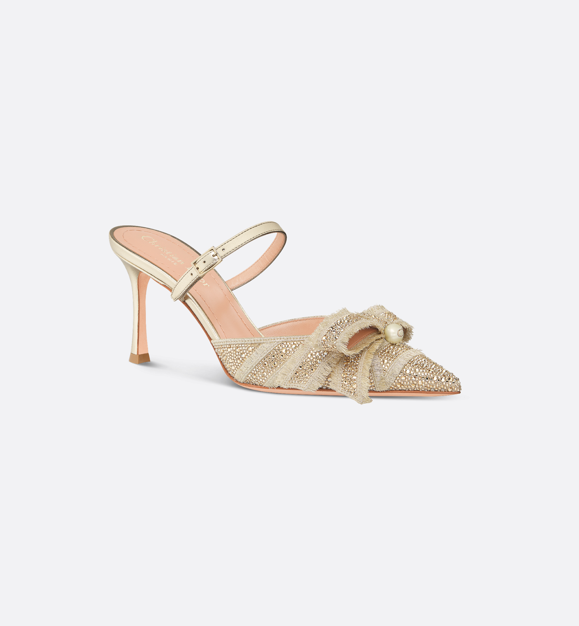 Dior Or Adiorable Heeled Mule Gold-Tone Cotton Embroidered Dior Or Adiorable Heeled Mule Gold-Tone Cotton Embroidered