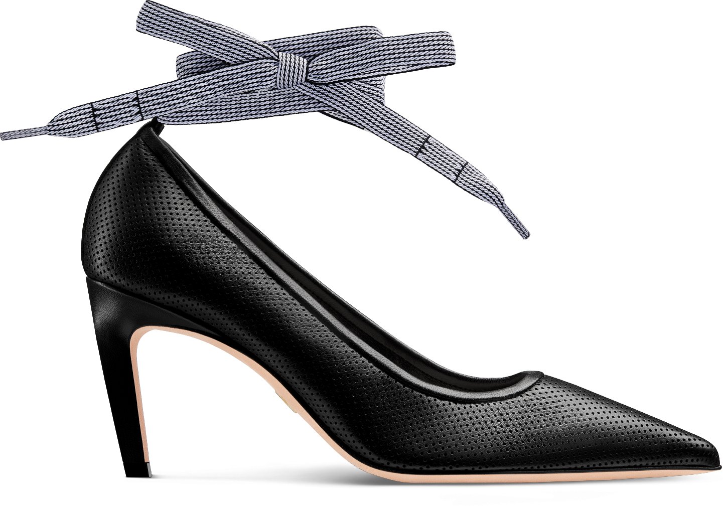 D-Journey Lace-Up Pump Profile view Black Perforated Supple Lambskin