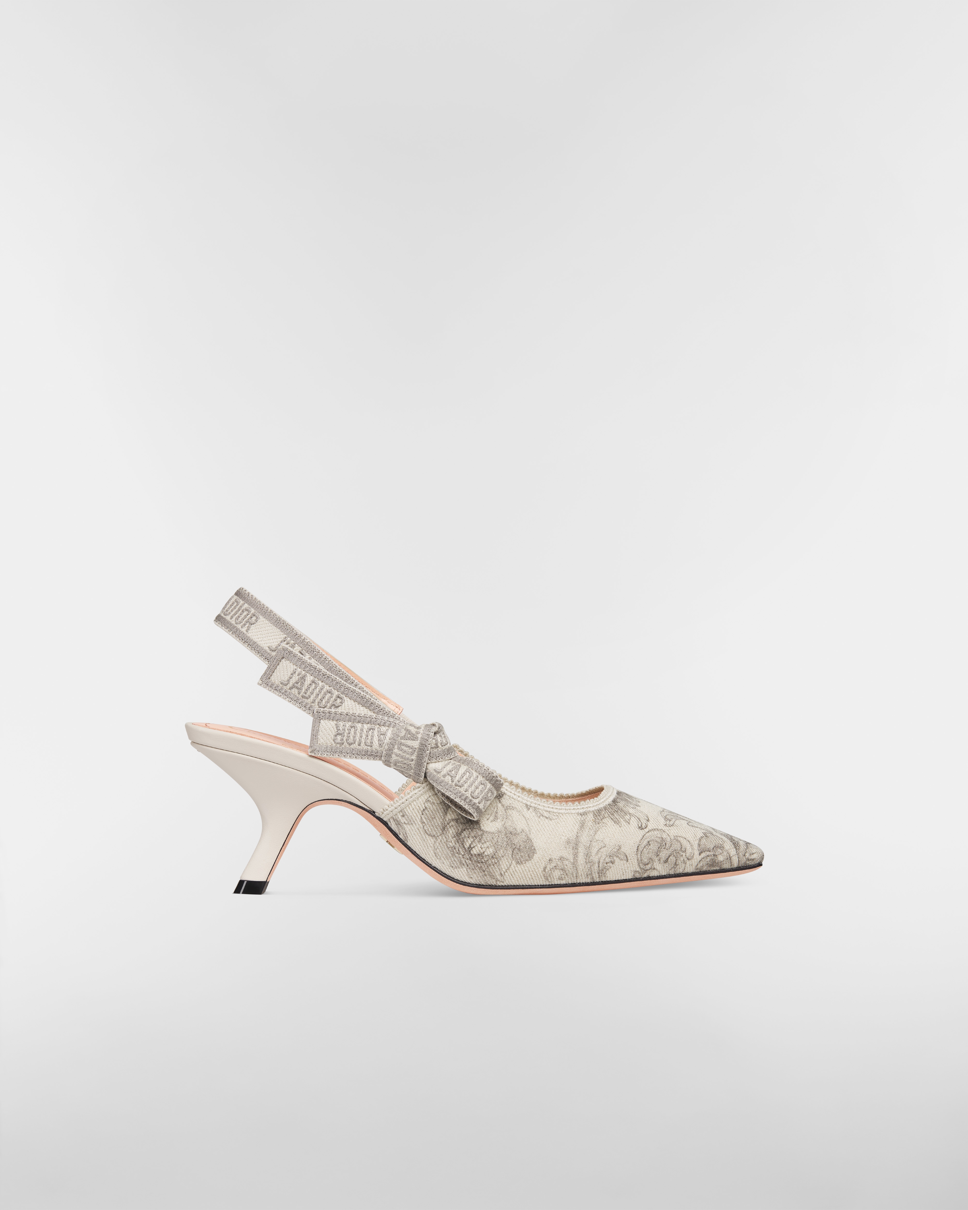 Décolleté slingback J'Adior Denim bianco con stampa Dior Barocco grigia E02