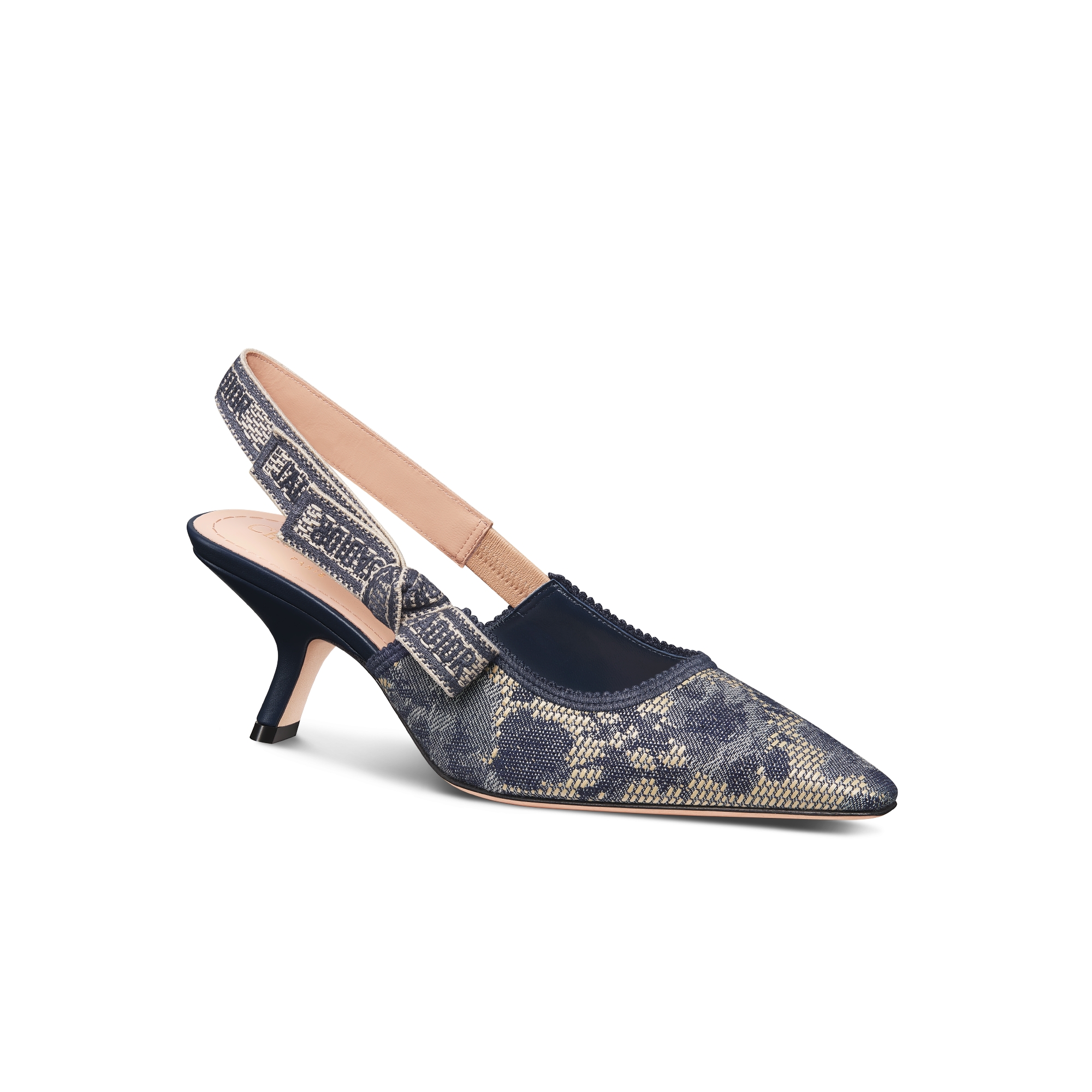J'Adior Slingback Pump Denim Blue Dior Pivoine Jacquard and Ecru