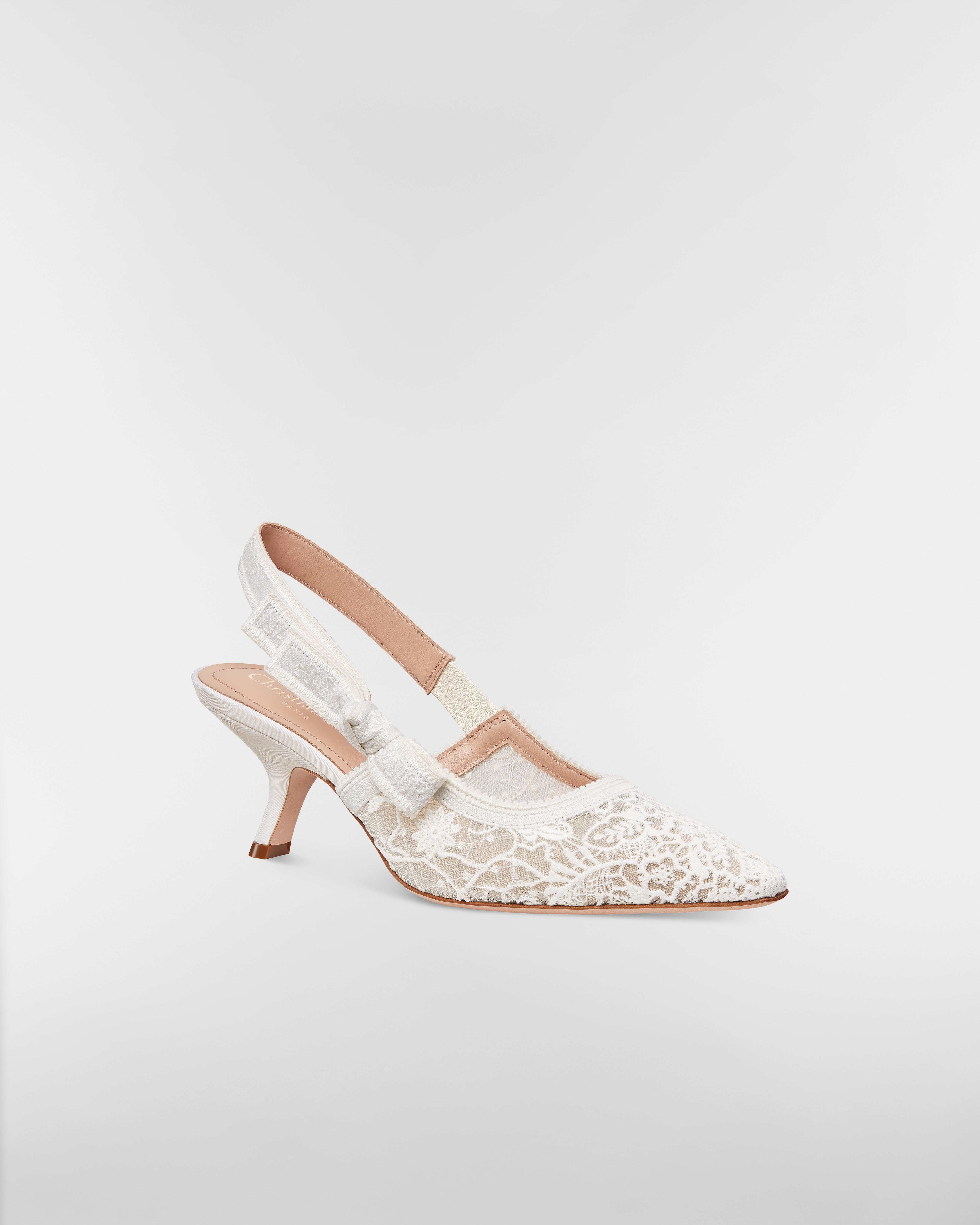 J'Adior Slingback Pump Transparent Mesh Embroidered with White Millefiori Motif E03