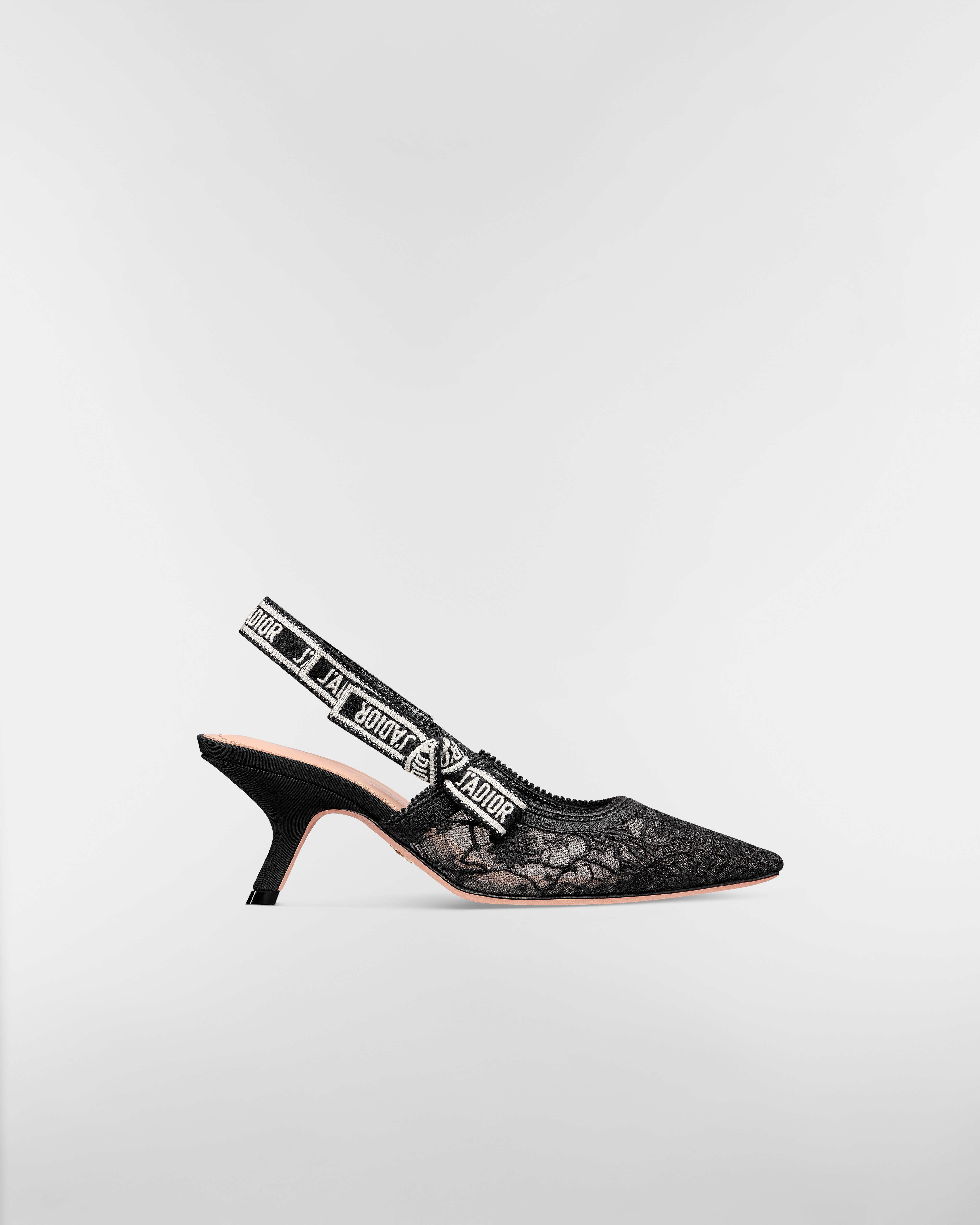 J'Adior Slingback Pump Transparent Mesh Embroidered with Black Millefiori Motif E02