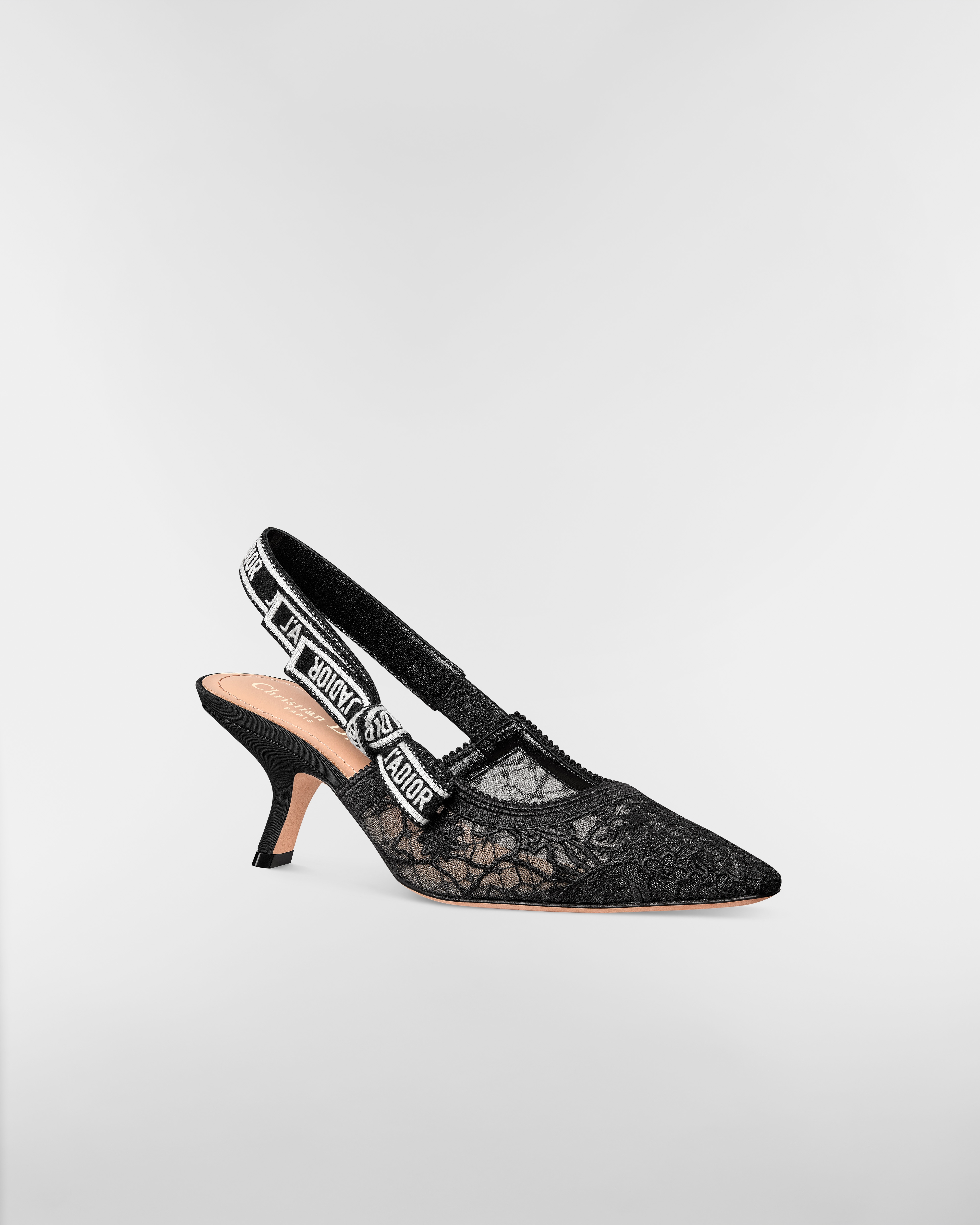 J'Adior Slingback Pump Transparent Mesh Embroidered with Black Millefiori Motif E03