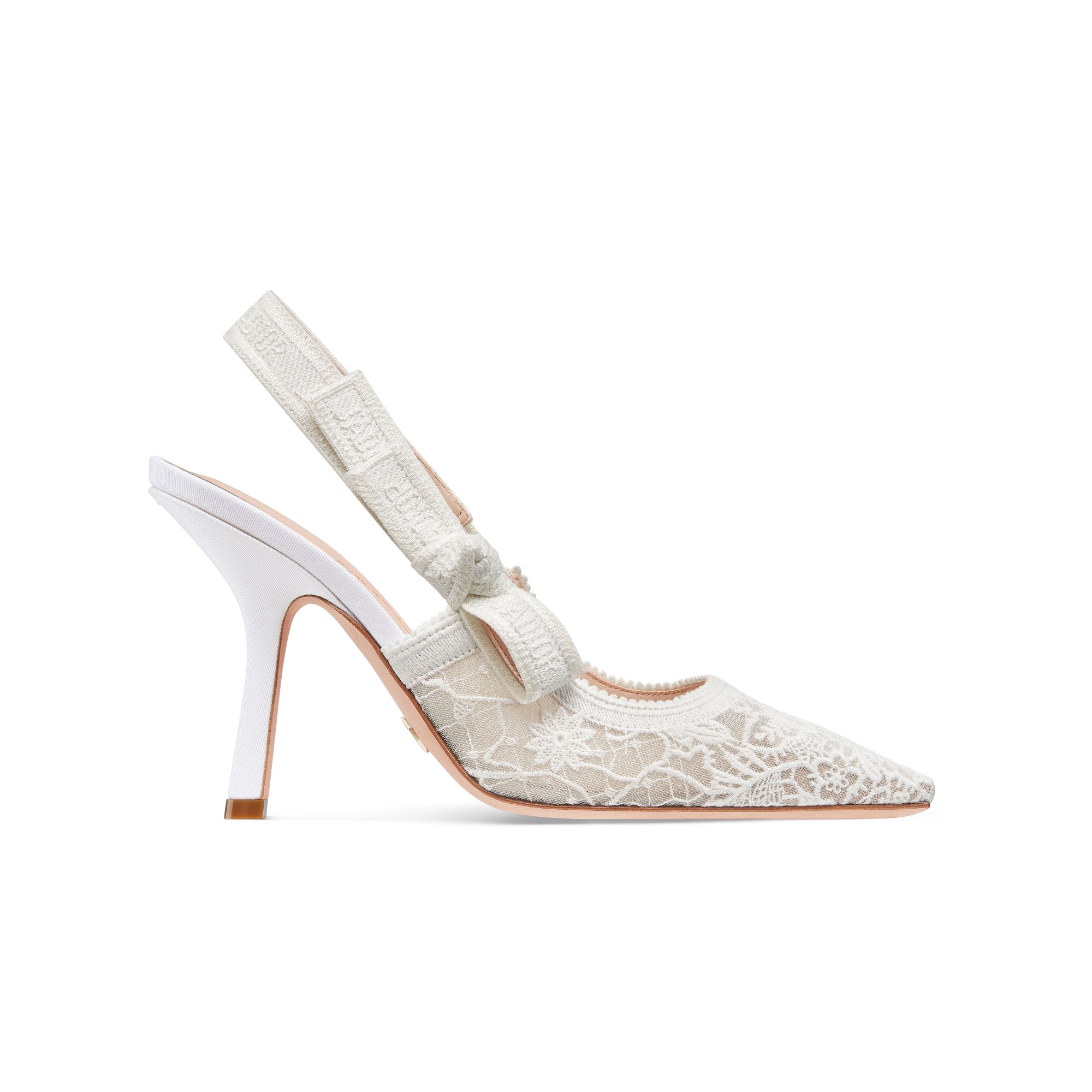J'Adior Slingback Pump Transparent Mesh Embroidered with White Millefiori Motif E02