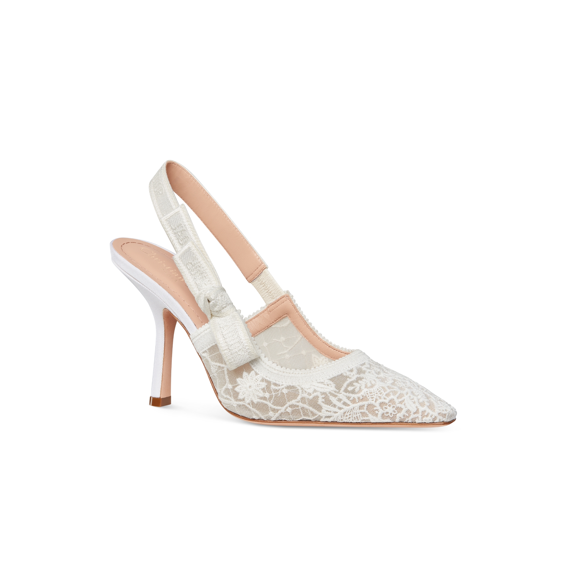 J'Adior Slingback Pump Transparent Mesh Embroidered with White Millefiori Motif E03