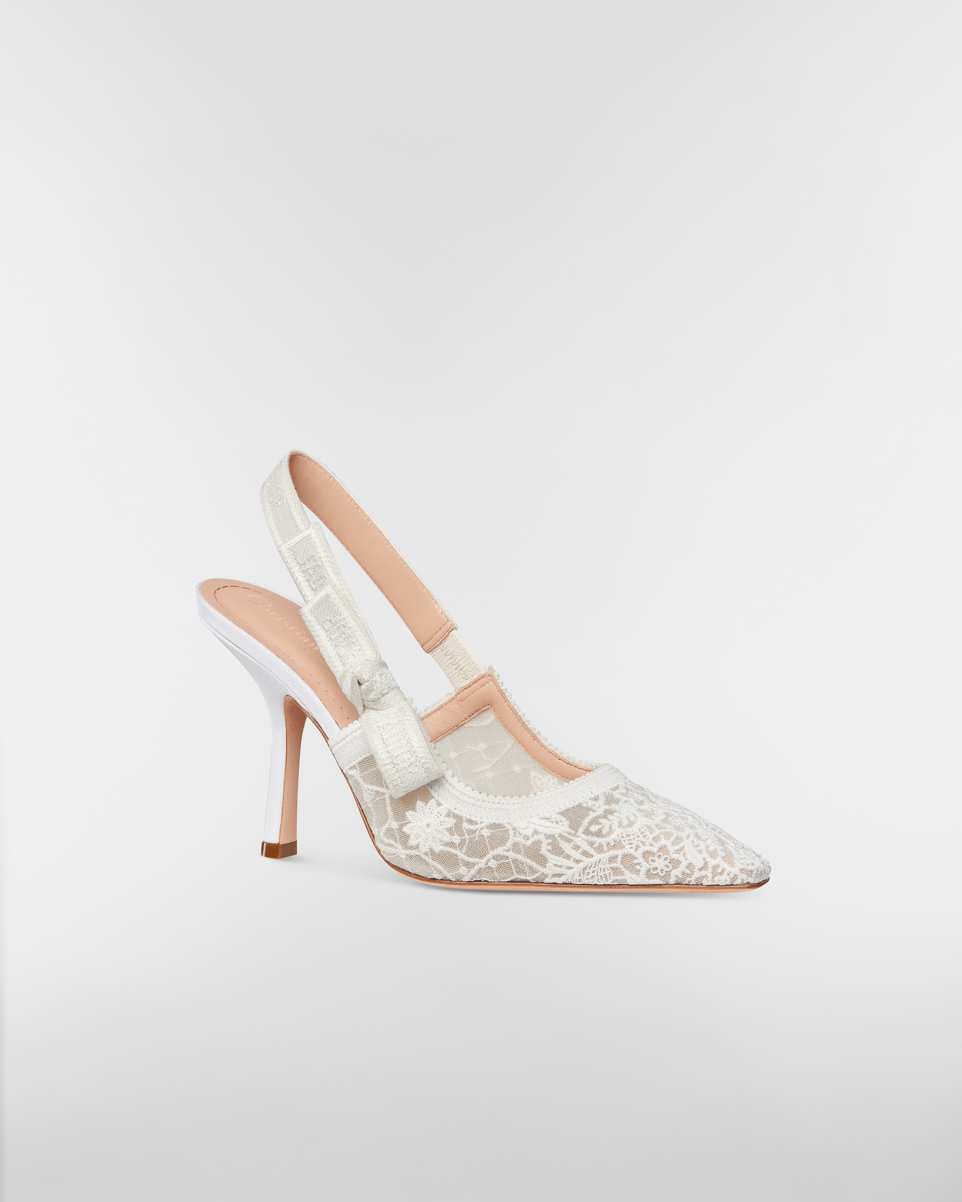 J'Adior Slingback Pump Transparent Mesh Embroidered with White Millefiori Motif E03