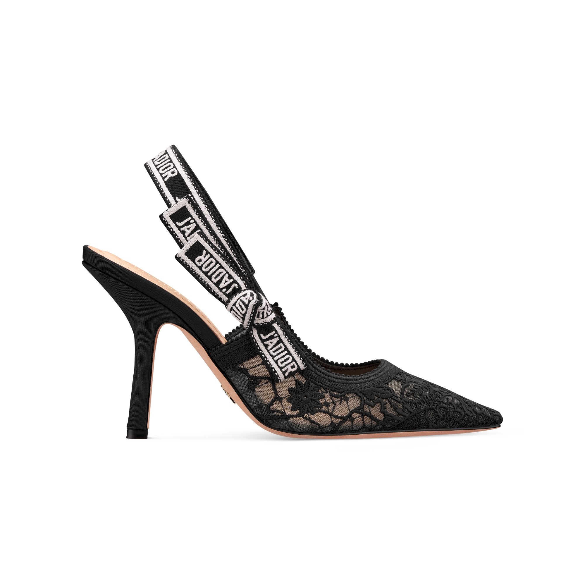 J'Adior Slingback Pump Transparent Mesh Embroidered with Black Millefiori Motif E02 Transparent Mesh Embroidered with Black Millefiori Motif