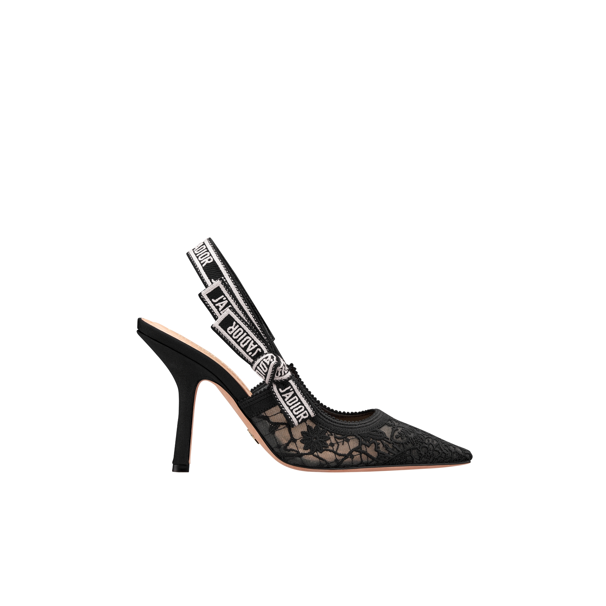 J'Adior Slingback Pump Transparent Mesh Embroidered with Black