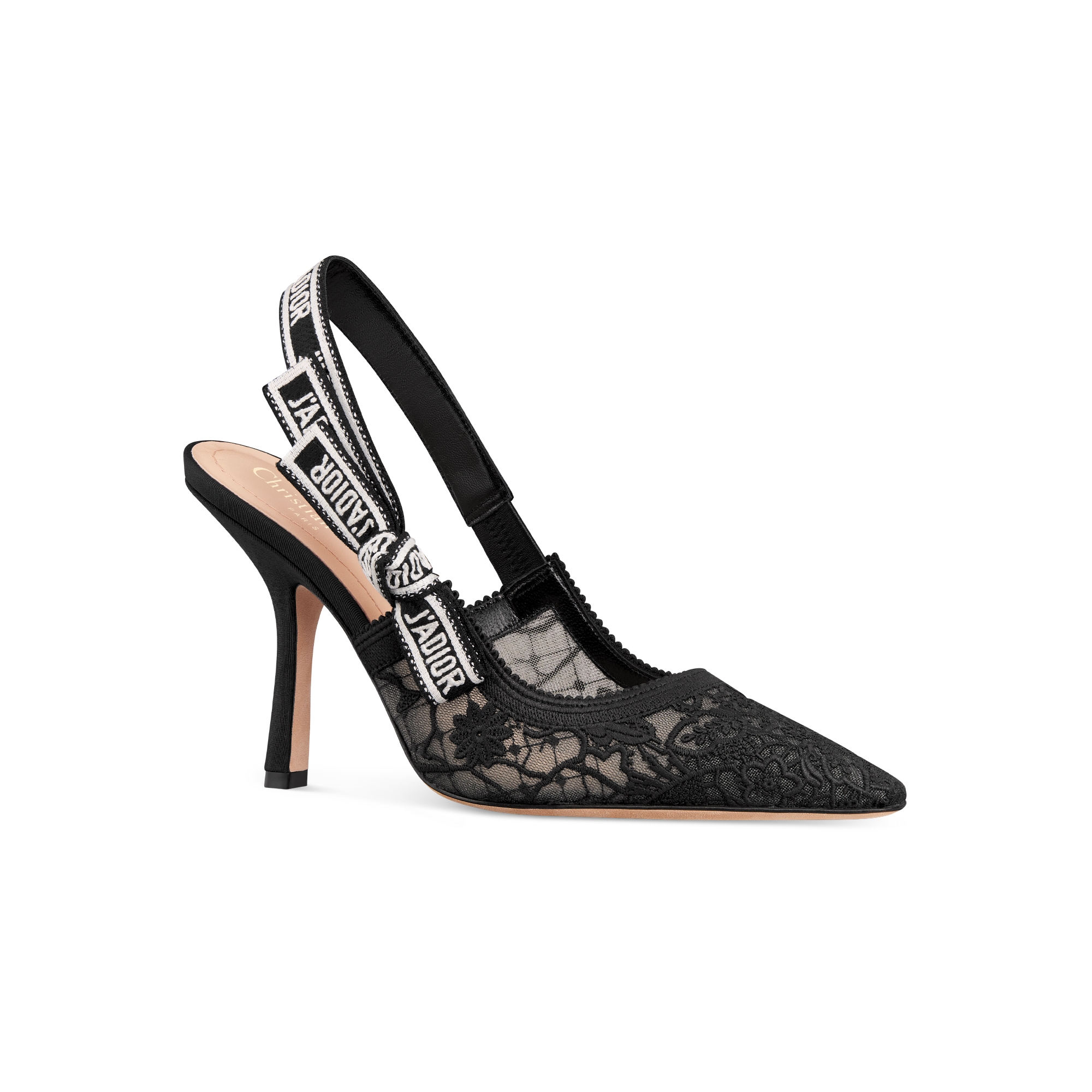 J'Adior Slingback Pump Transparent Mesh Embroidered with Black Millefiori Motif E03