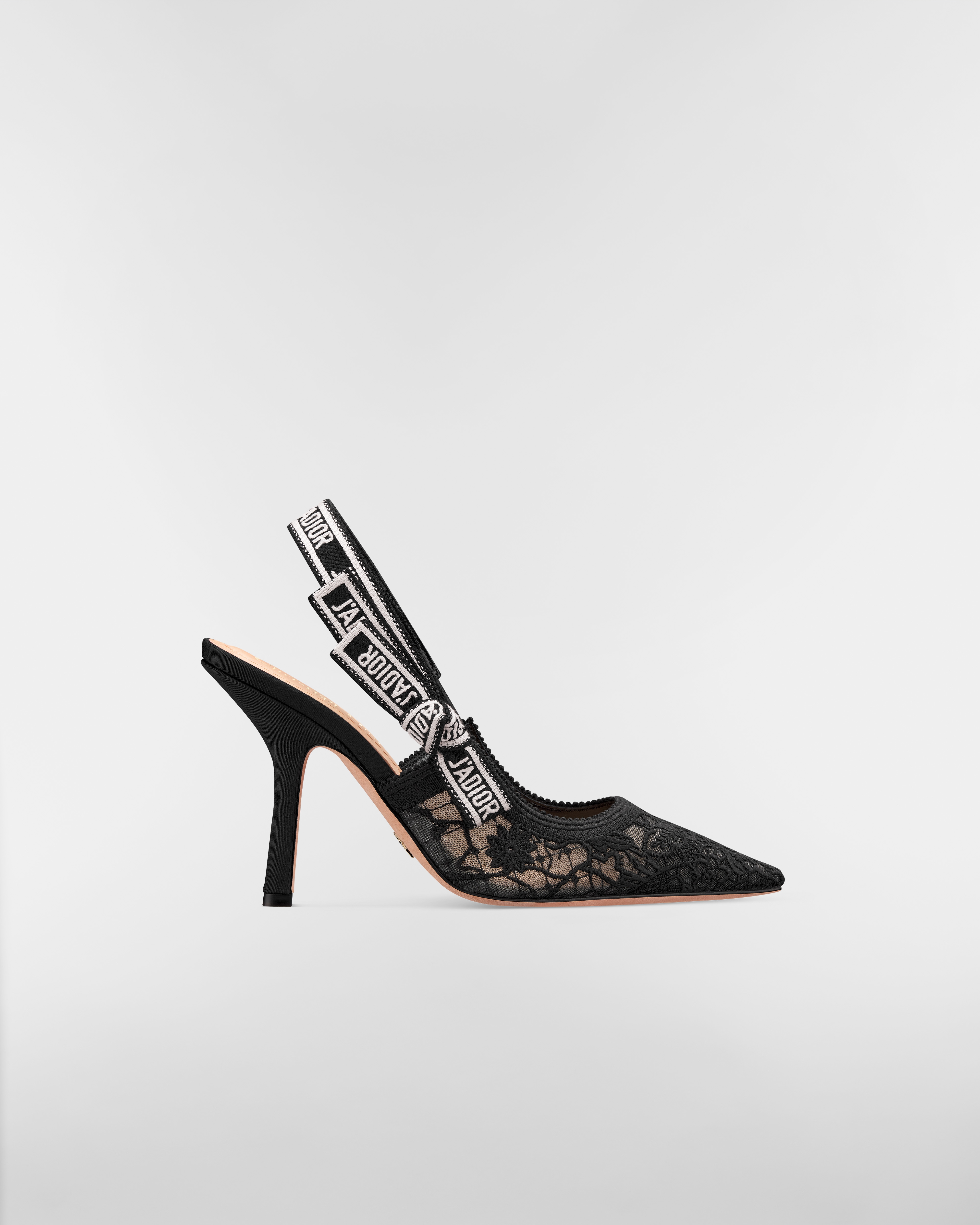 J'Adior Slingback Pump Transparent Mesh Embroidered with Black Millefiori Motif E02