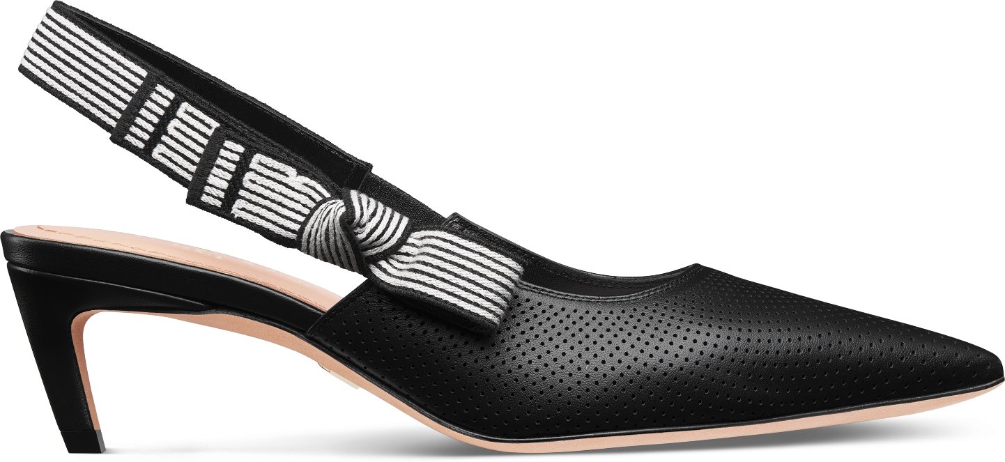 Dior Toujours Slingback Pump Profile view Black Perforated Supple Lambskin