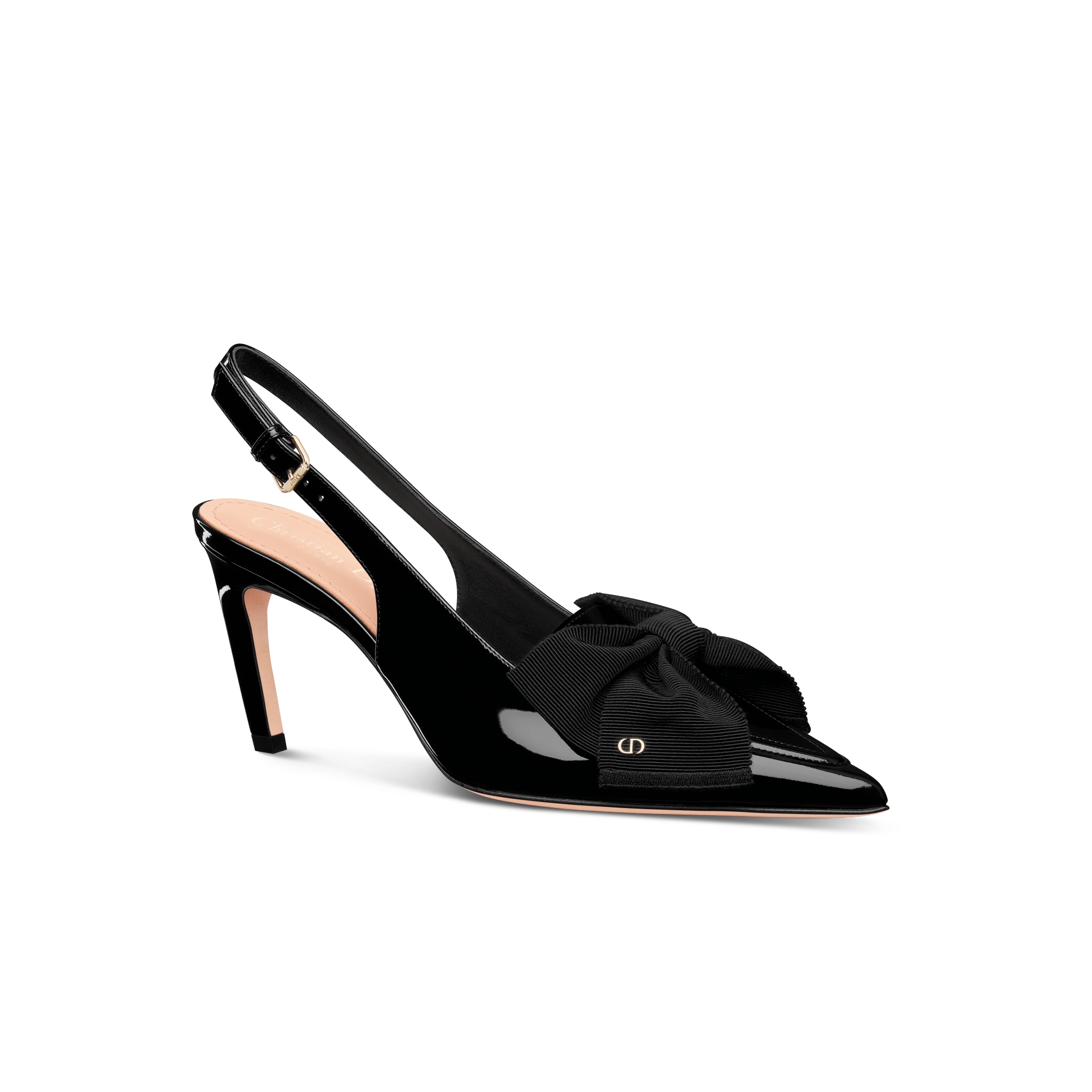 Escarpin slingback Diorissimo Cuir de veau verni et gros-grain noirs E03