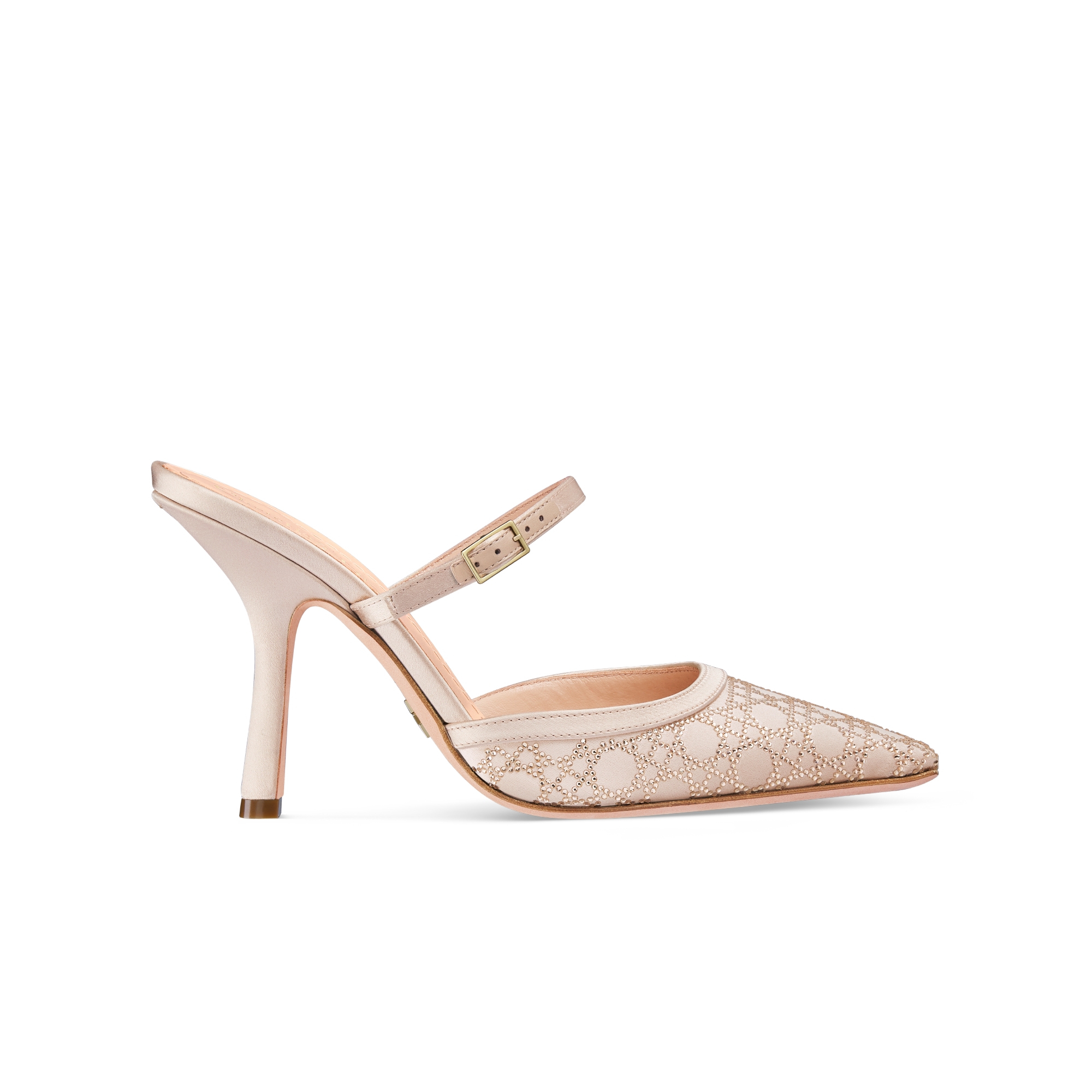 Dior Capture Heeled Mule Nude Satin with Strass Cannage Motif E02