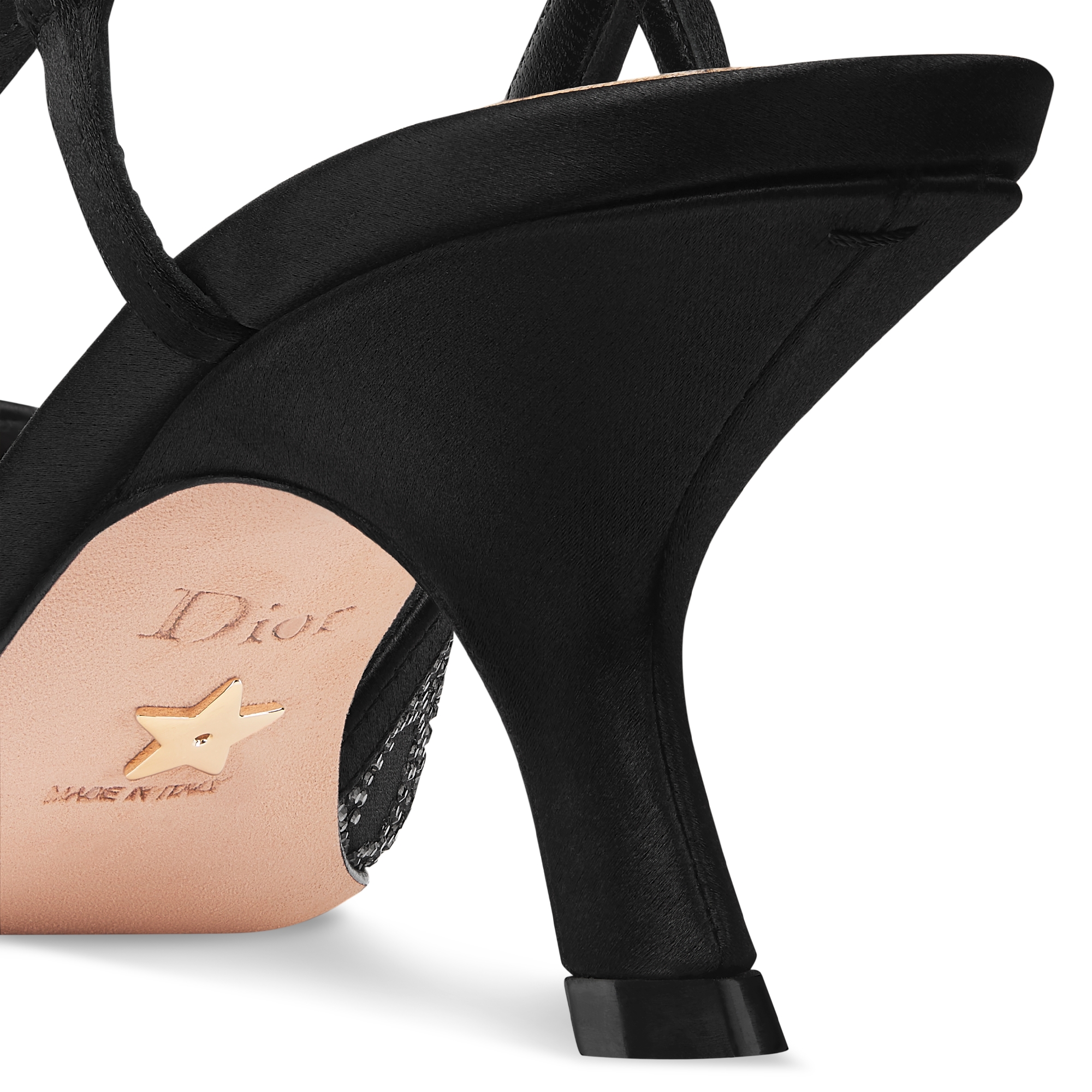 Dior Capture Slingback-Pumps Satin in Schwarz mit Cannage Motiv aus Strass in Silberfarbe E09