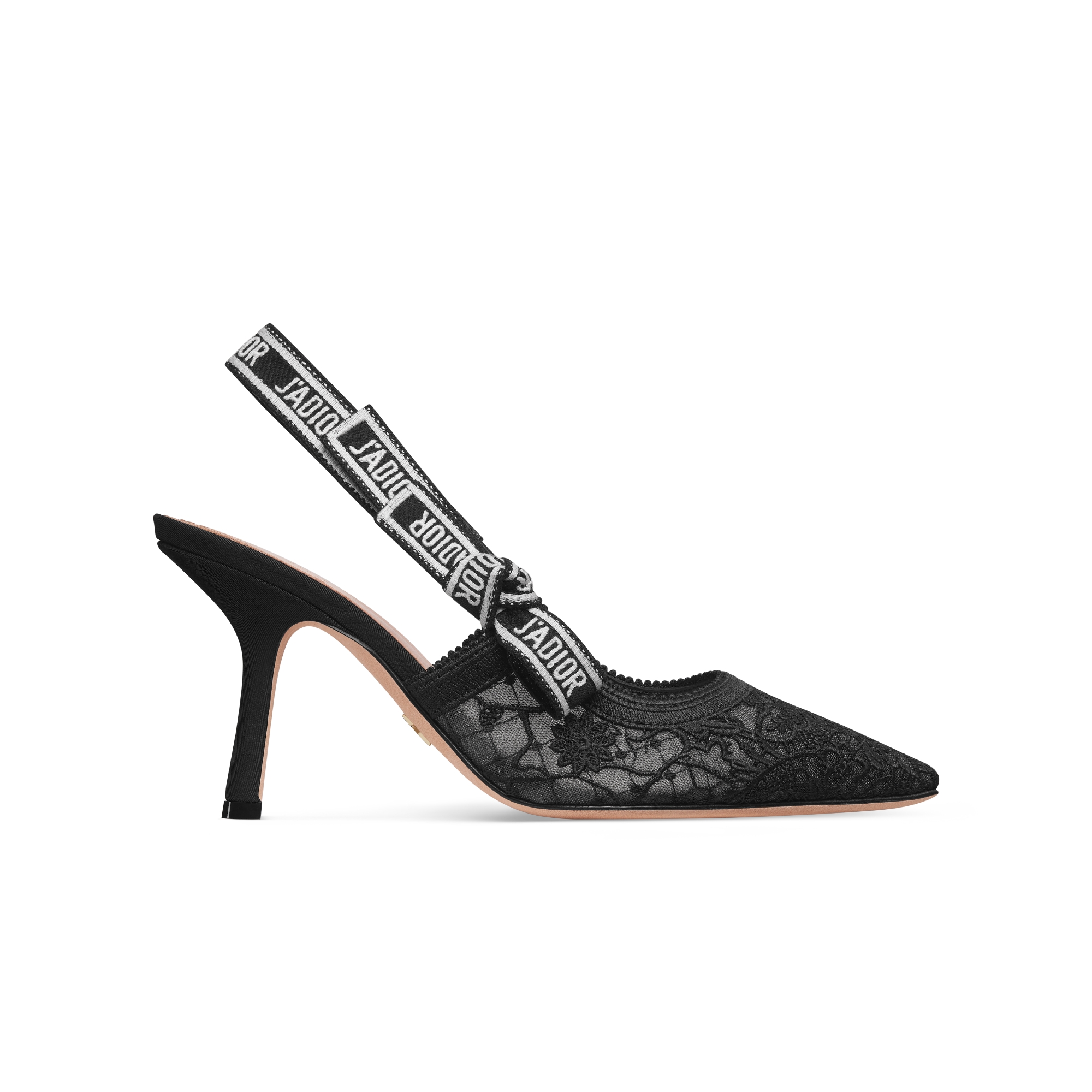 J'Adior Slingback Pump Transparent Mesh Embroidered with Black Millefiori Motif E02