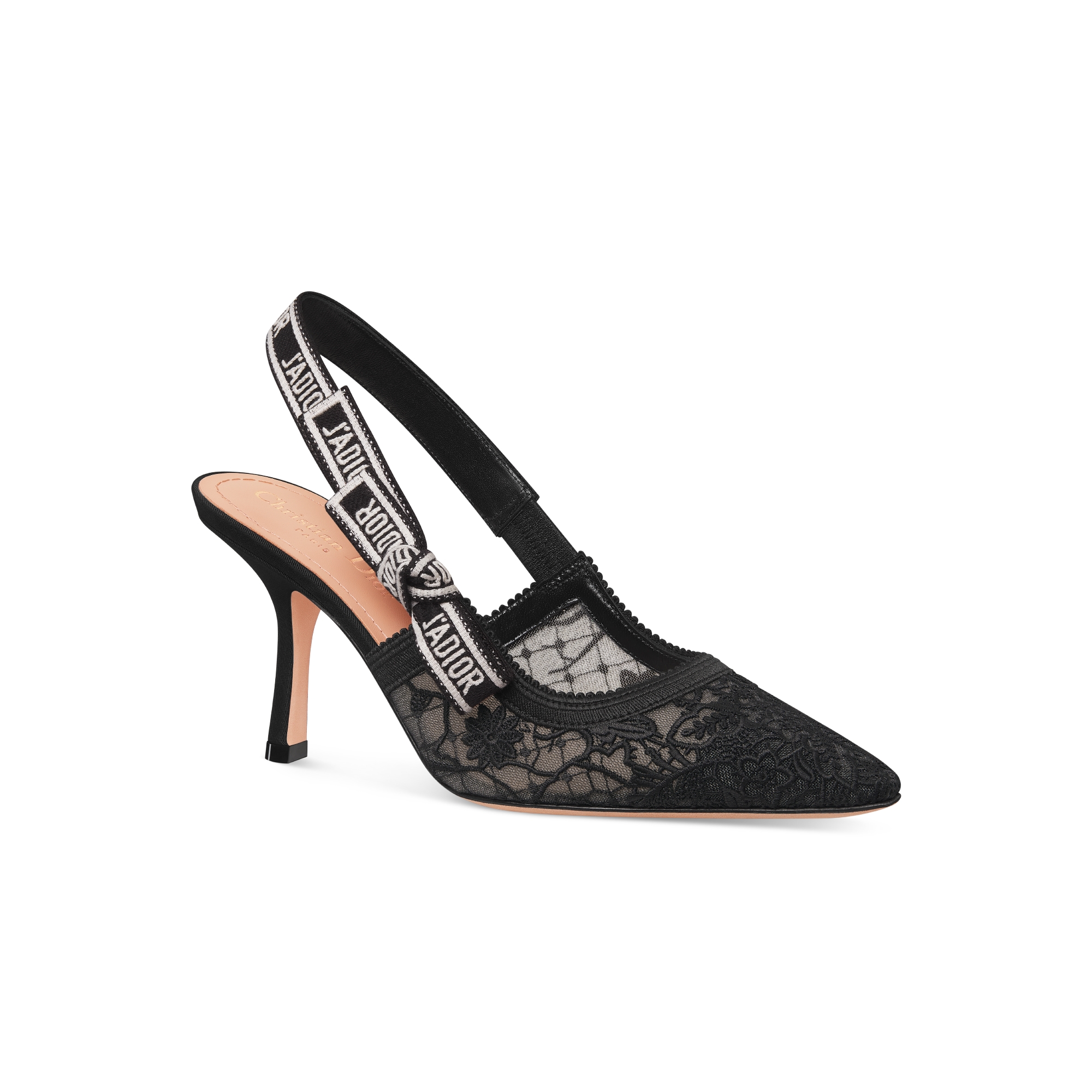 J'Adior-slingback pump Transparante mesh geborduurd met zwart Millefiori-motief E03