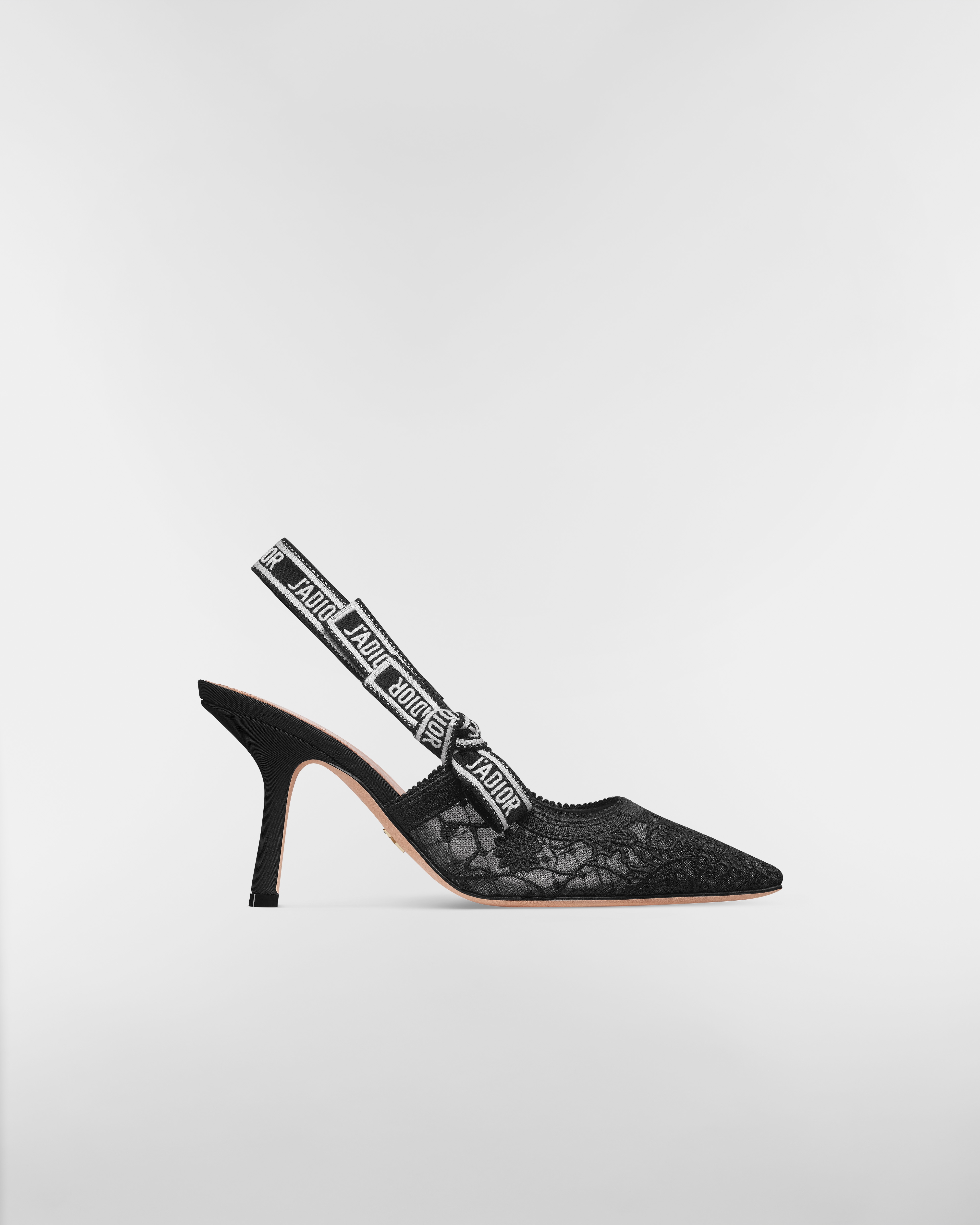 Escarpin slingback J'Adior Résille transparente brodée du motif Millefiori noir E02
