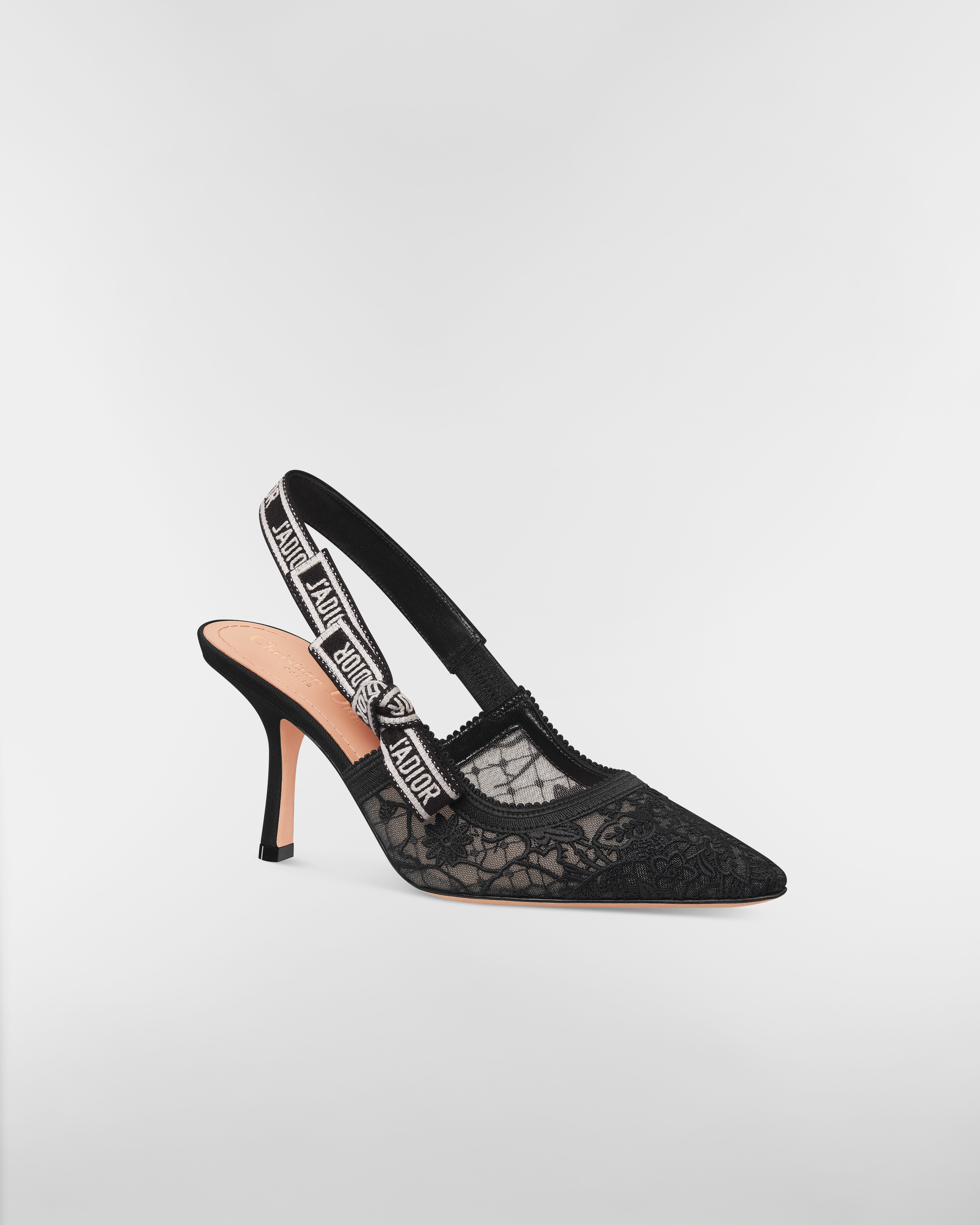 Escarpin slingback J'Adior Résille transparente brodée du motif Millefiori noir E03