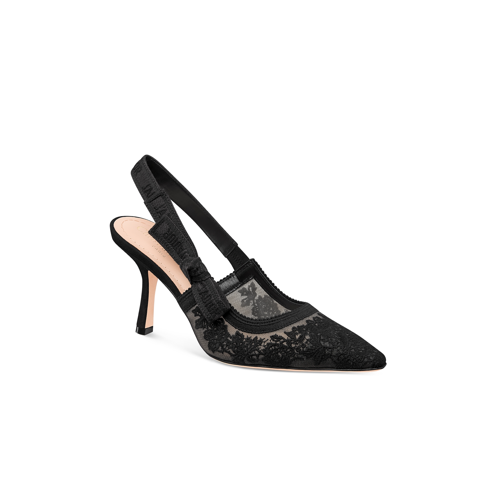 J'Adior Slingback Pump Transparent Mesh Embroidered with Black Roses E03