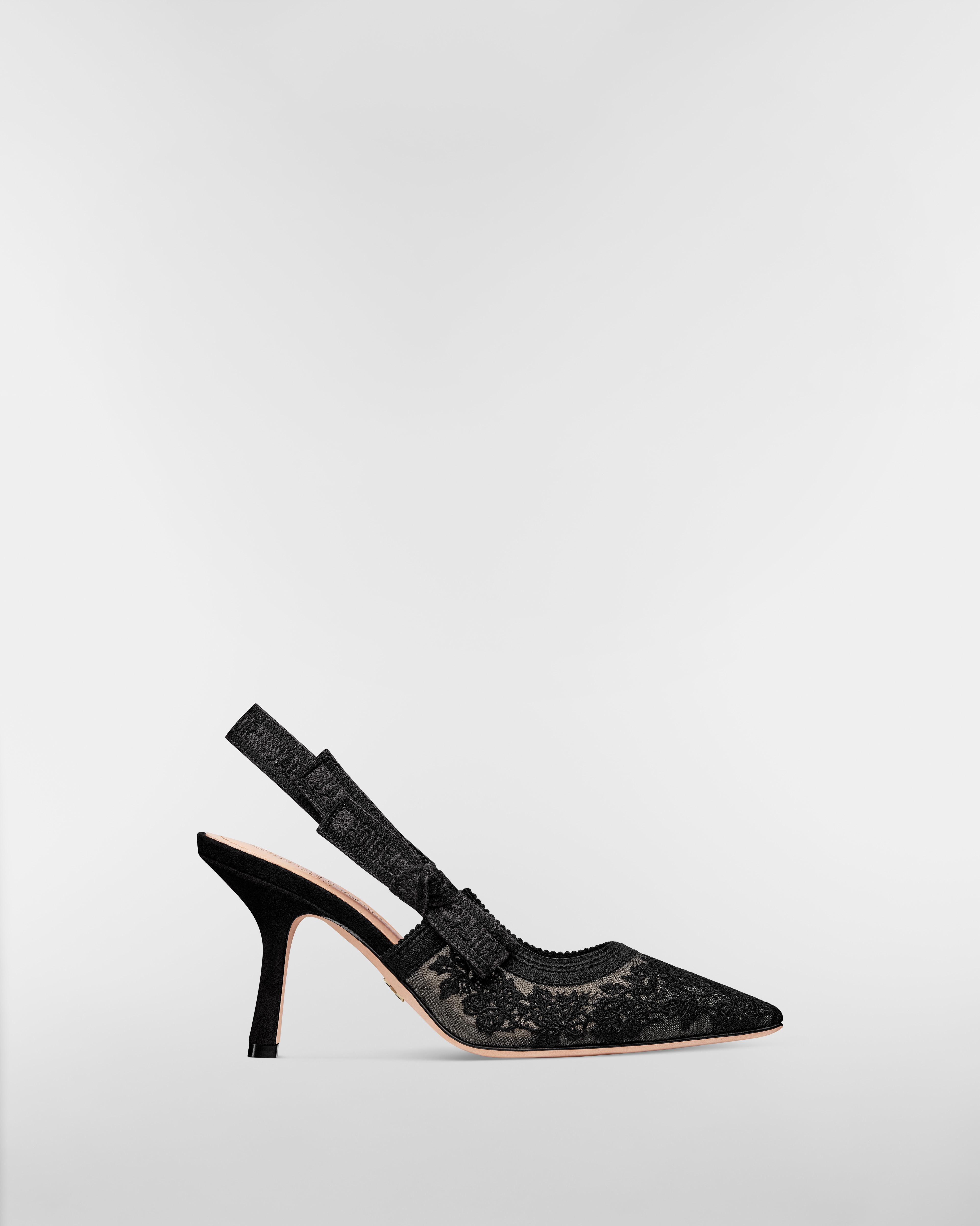 J'Adior Slingback Pump Transparent Mesh Embroidered with Black Roses ...