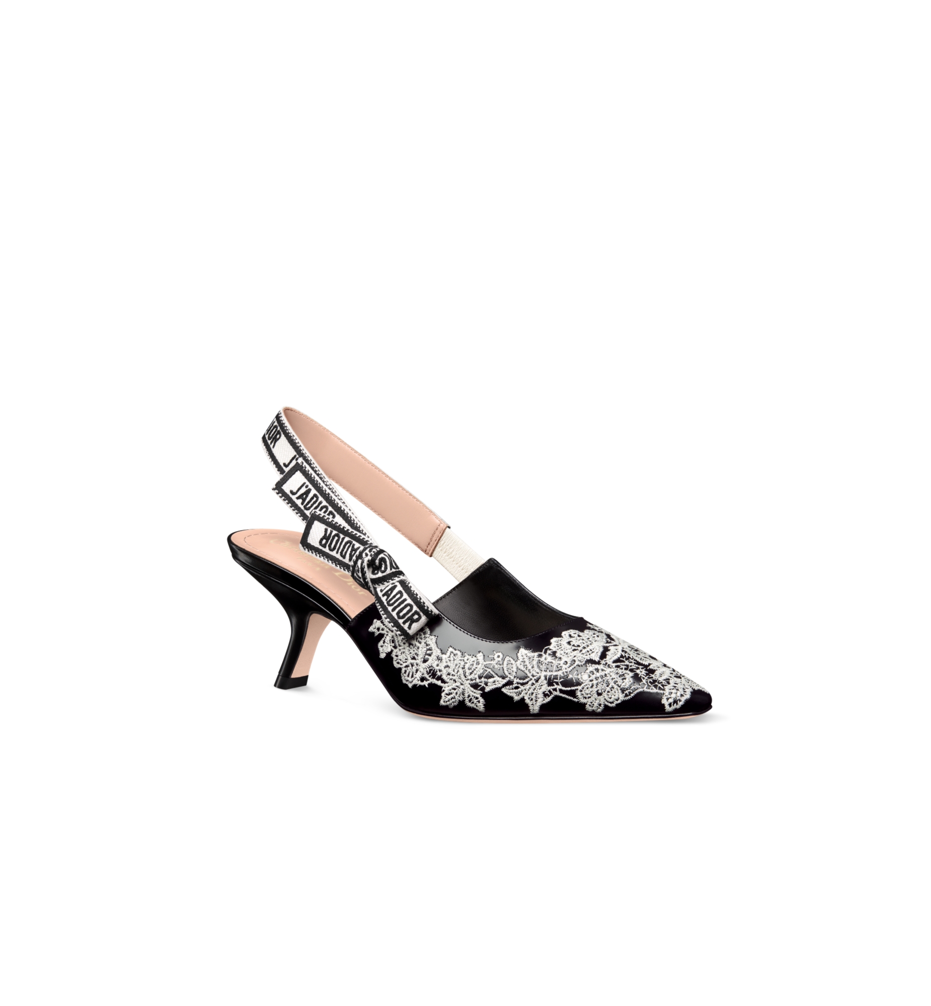 DIOR、CHANEL J'Adior Slingback Pump Black Calfskin Embroidered with White