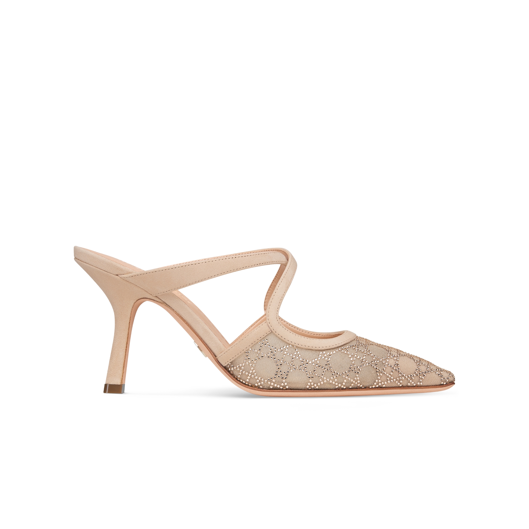 Dior Capture Heeled Mule Transparent Mesh with Strass Cannage Motif and Nude Suede Goatskin E02