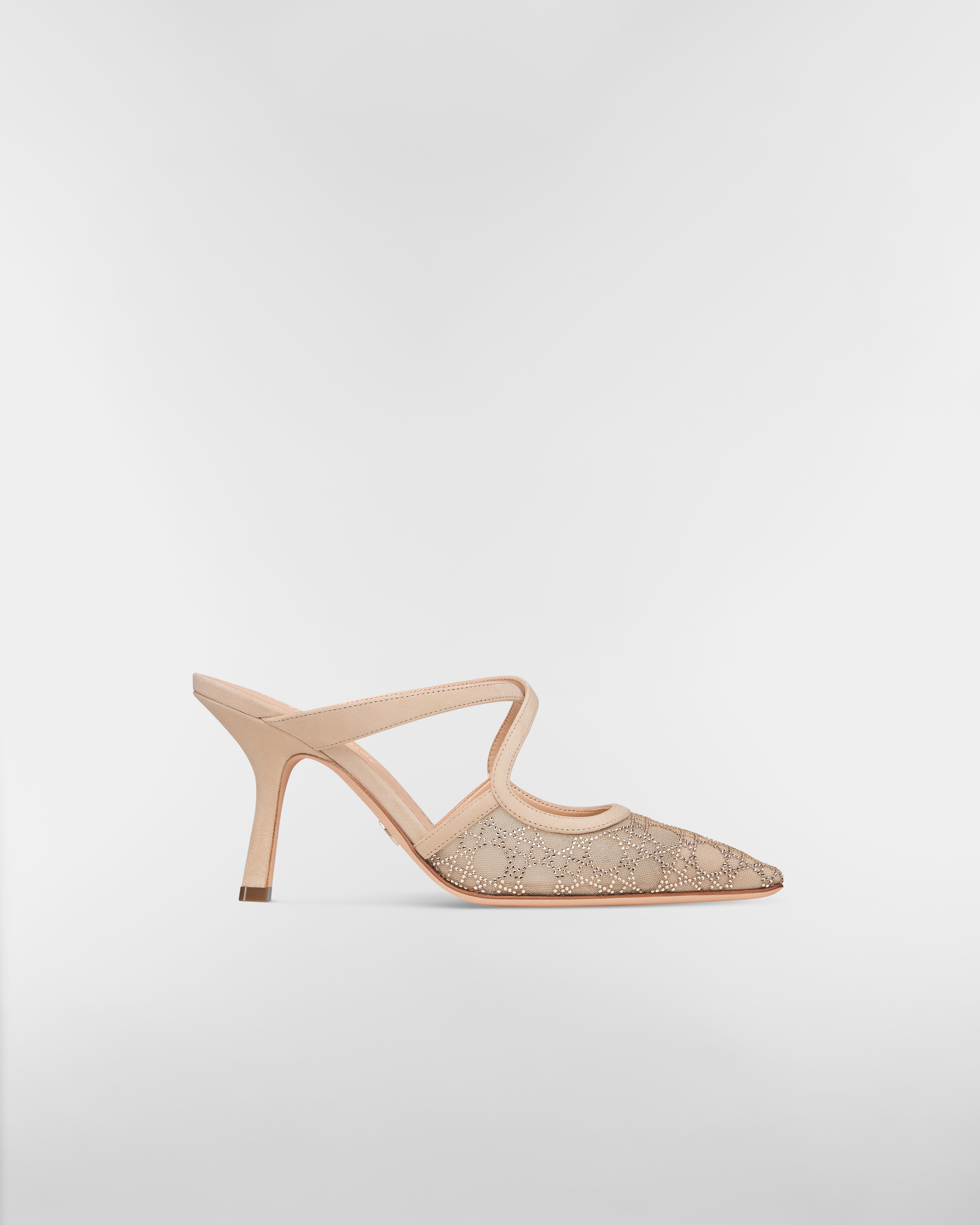 Dior Capture Heeled Mule Transparent Mesh with Strass Cannage Motif and Nude Suede Goatskin E02