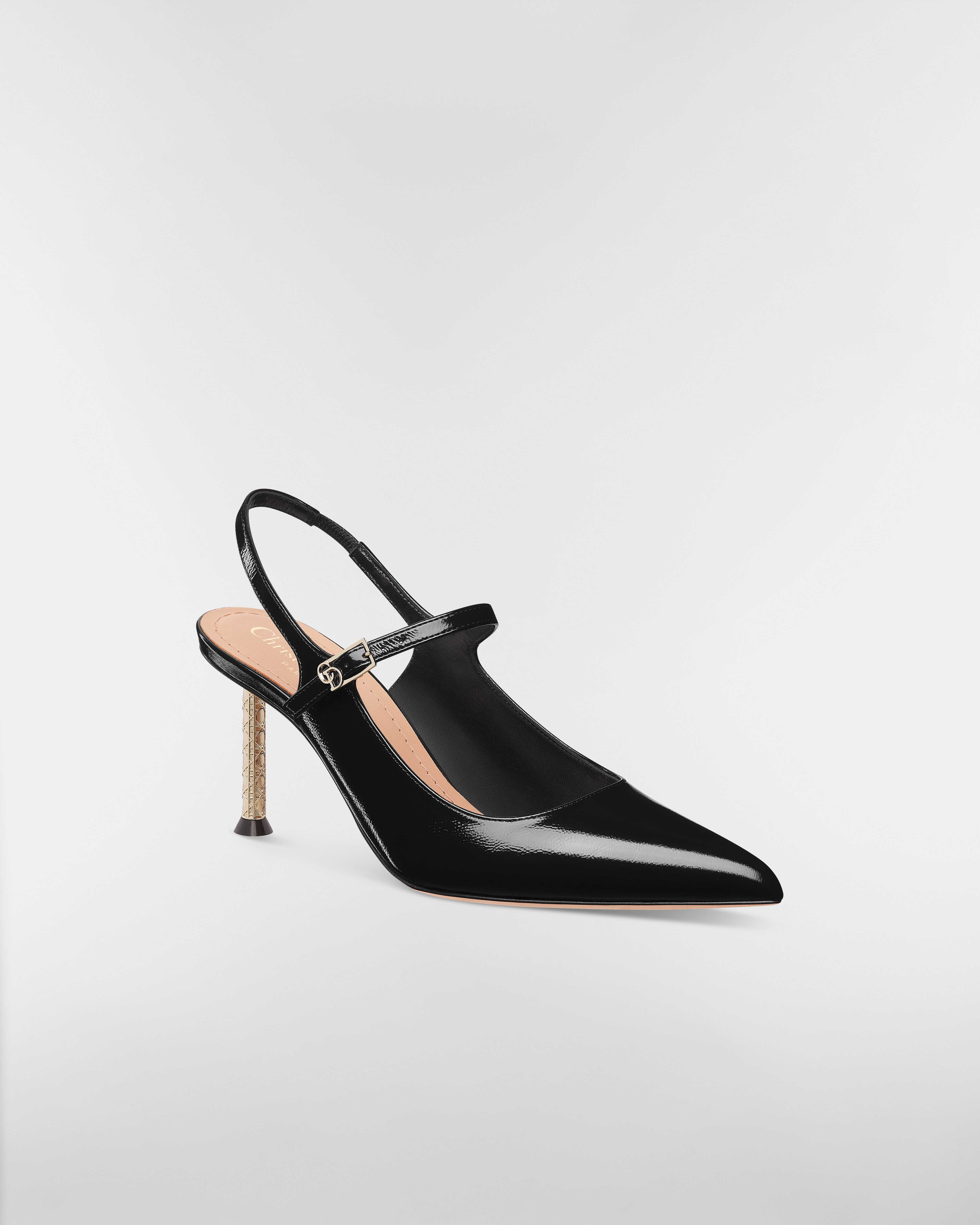 Escarpin slingback Dior Icon Cuir de veau verni craquelé noir E03