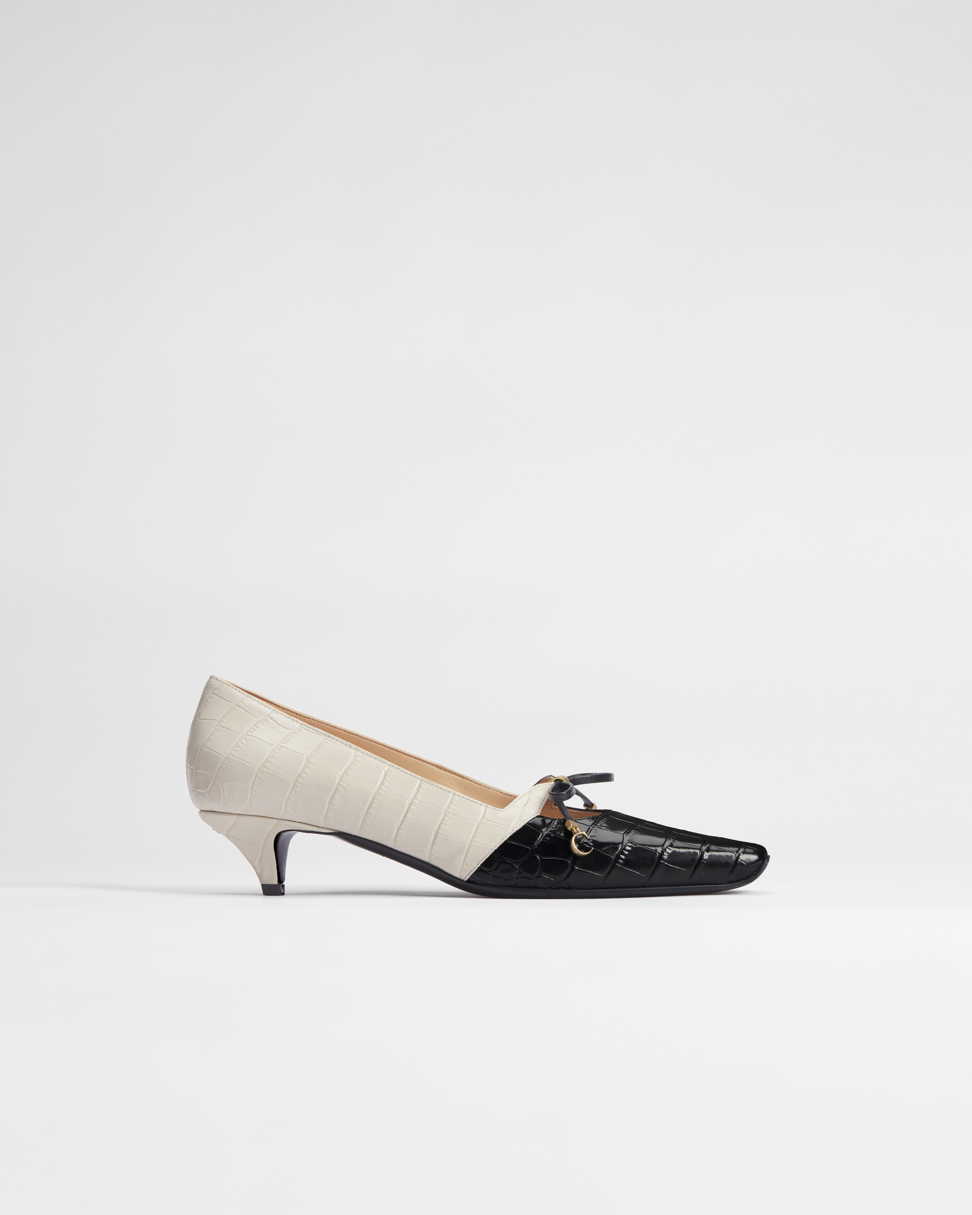 Dior Muse Pumps Kalbsleder mit Kroko-Print in Schwarz und Cremeweiß E02