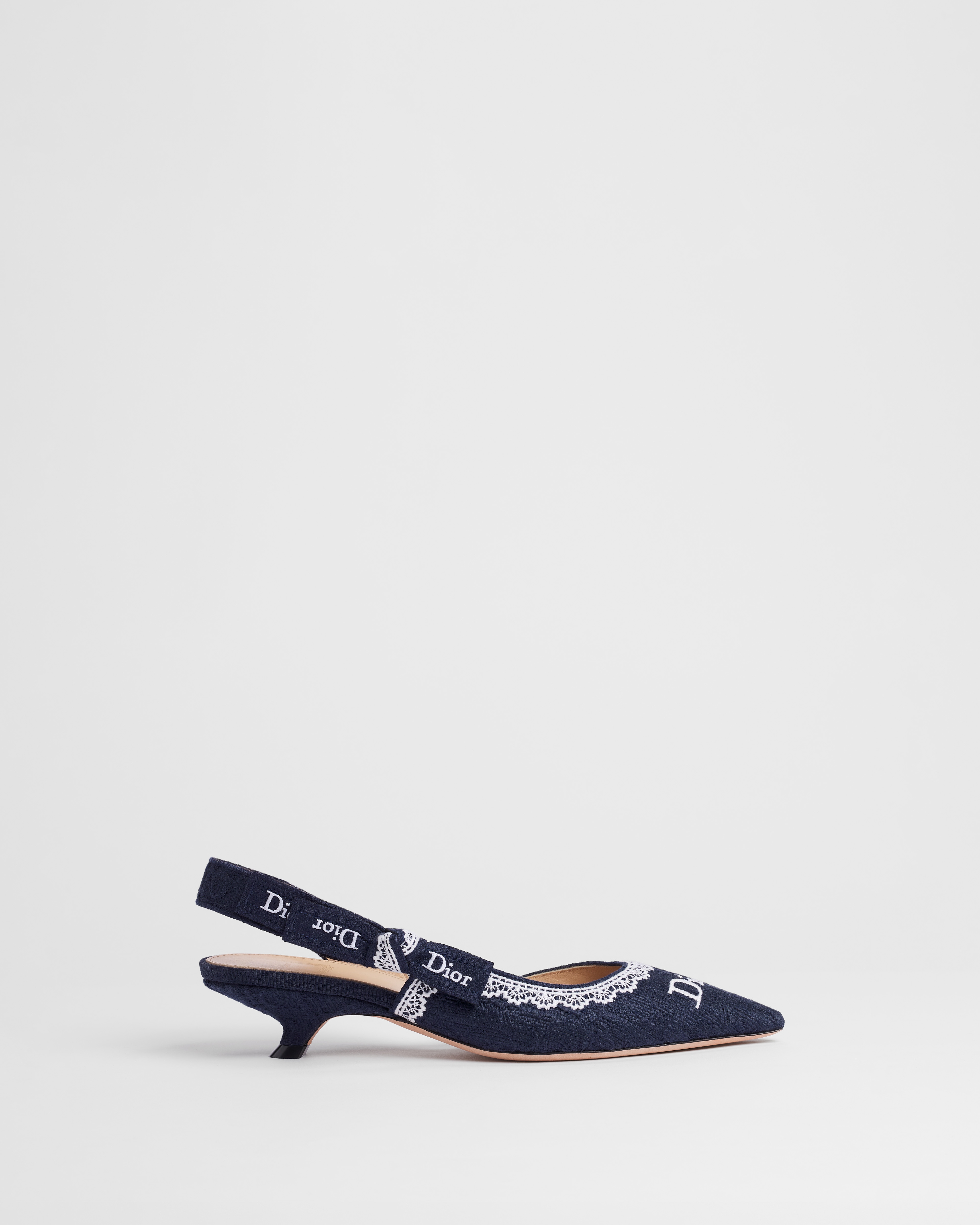 J'Adior Slingback Pump Blue Dior Oblique Embroidered Cotton and White Lace E02