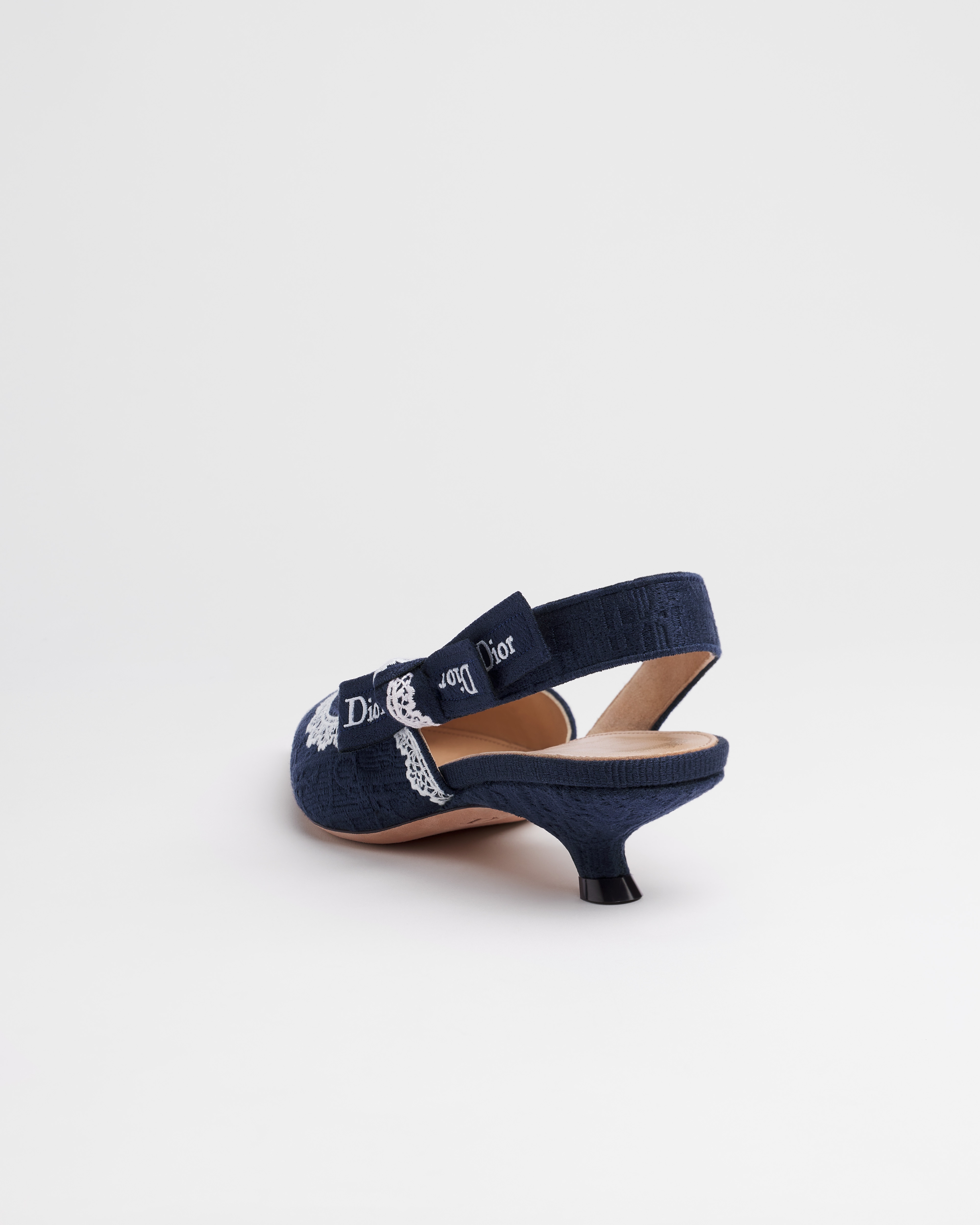 J'Adior Slingback-Pumps Dior Oblique Baumwolle mit Stickerei in Blau und Spitze in Weiß E05