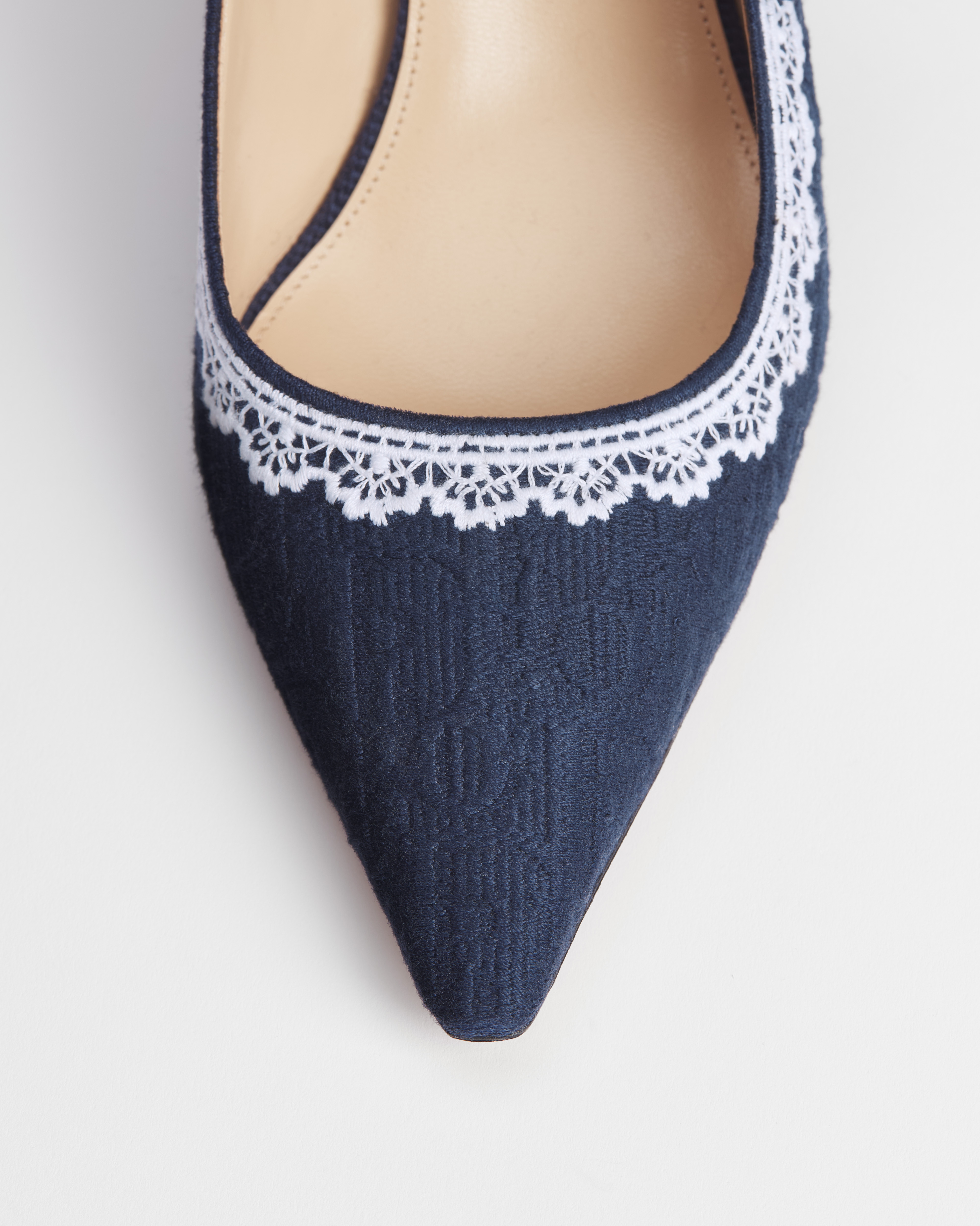 J'Adior Pump Blue Dior Oblique Embroidered Cotton and White Lace E10