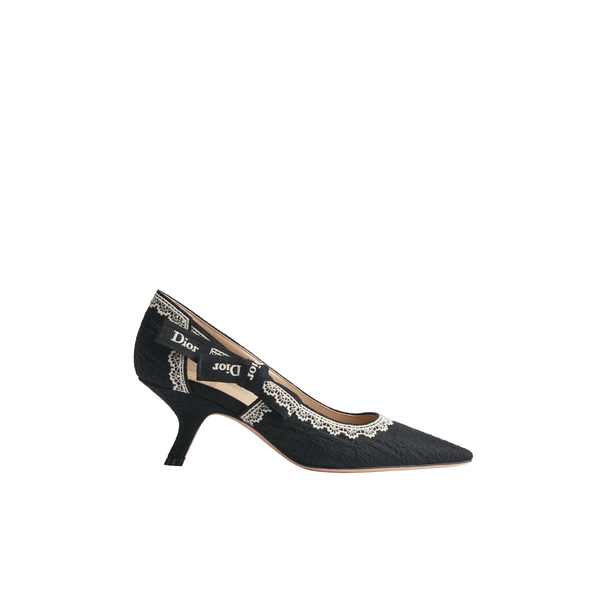  Baumwolle mit Dior Oblique Stickerei in Schwarz und Spitze in Beige
