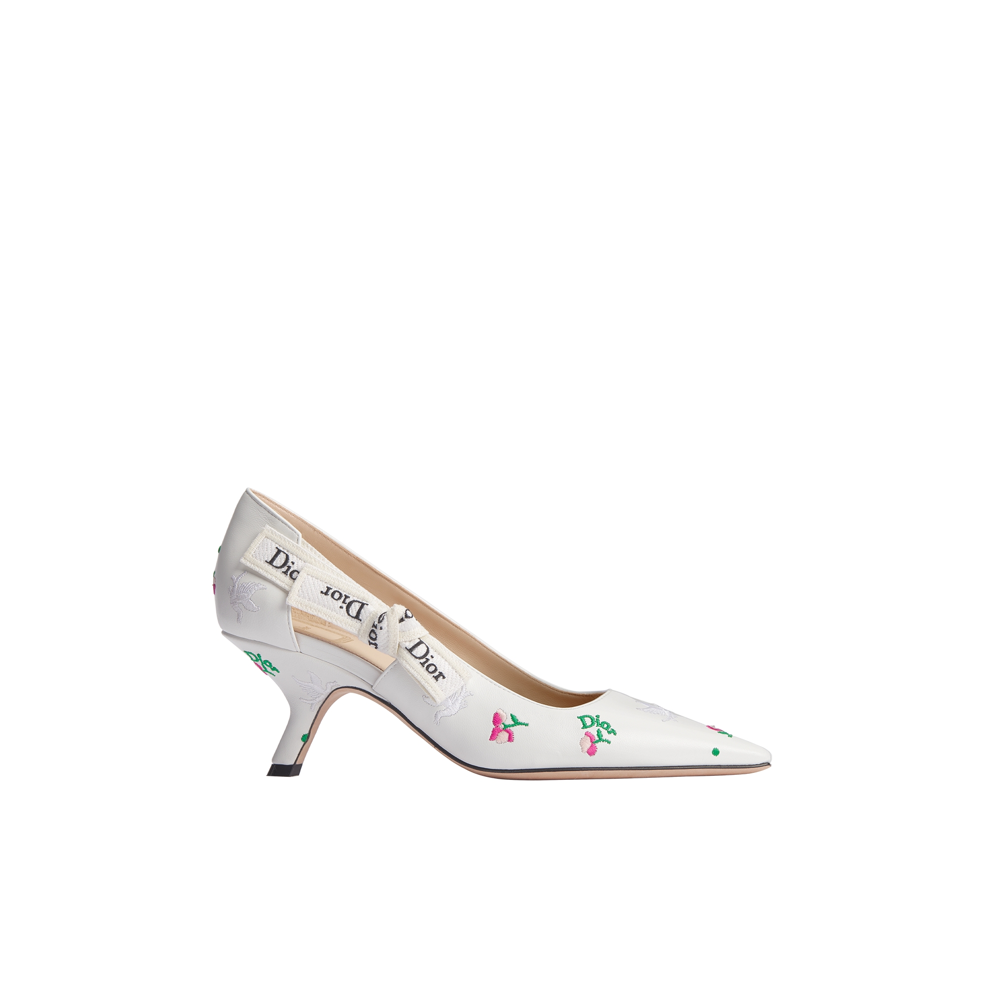 Dioramour J'Adior Pump White Lambskin Embroidered with Multicolor