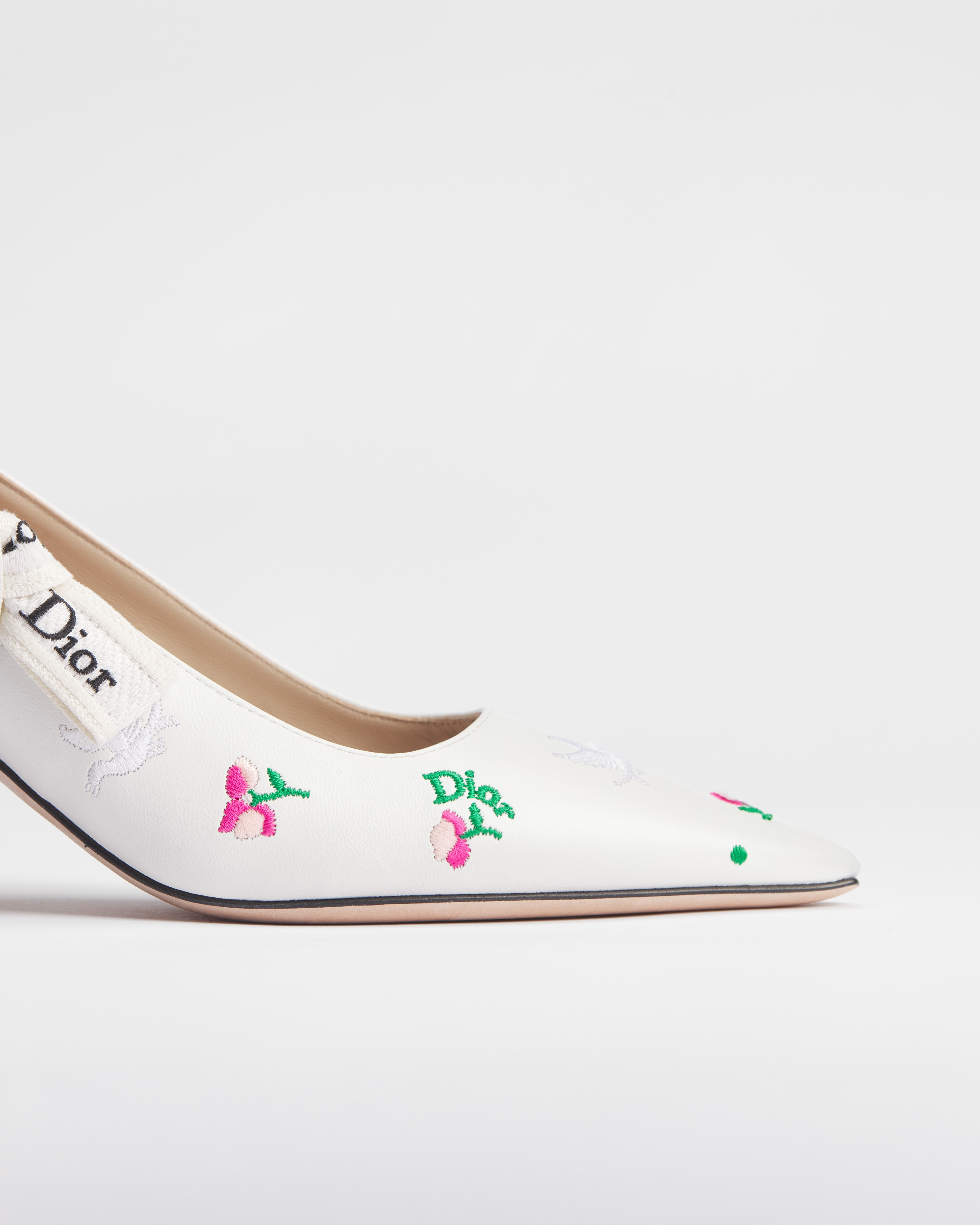 Dioramour J'Adior Pump White Lambskin Embroidered with Multicolor Doves & Roses Motif E09