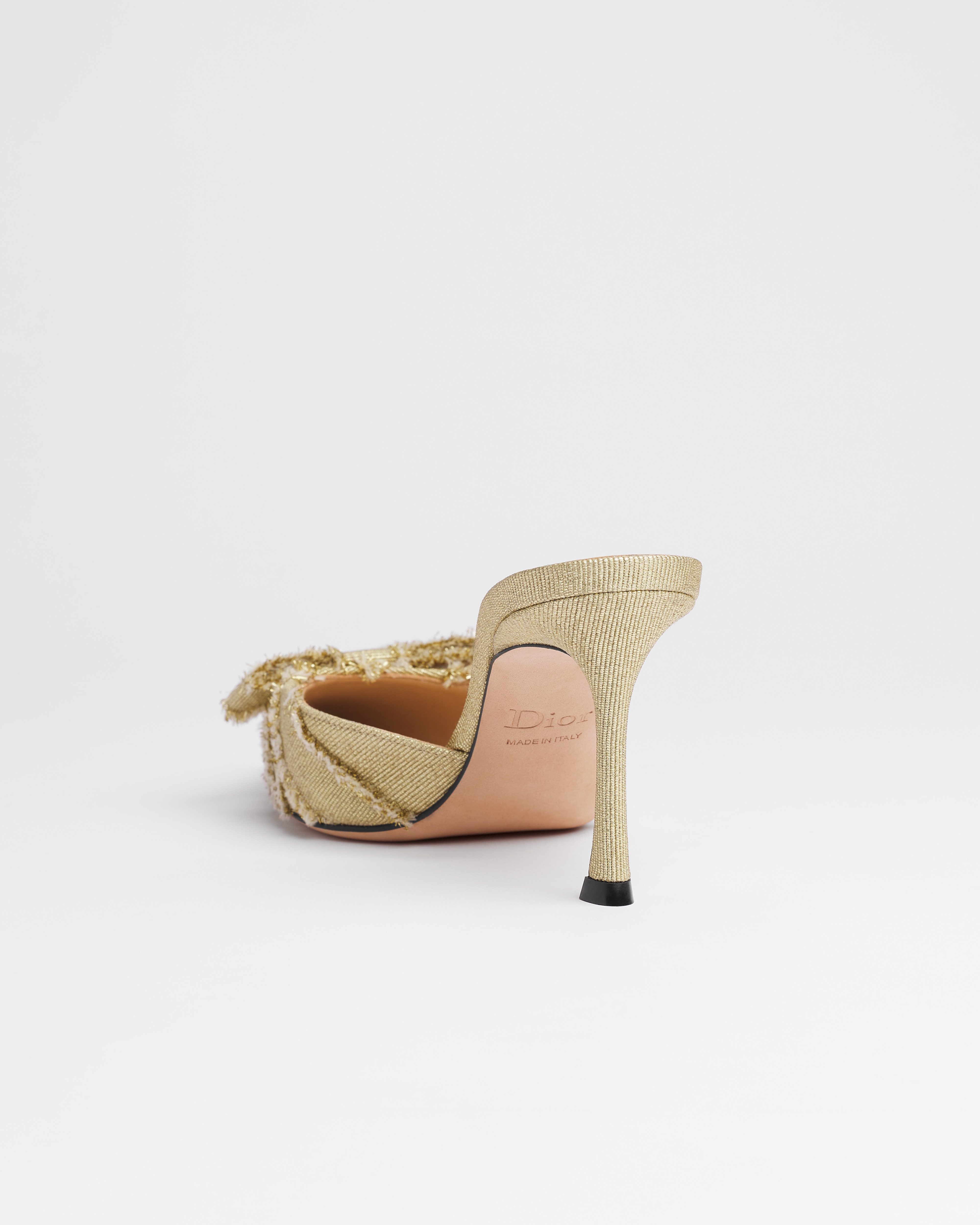Dior Or Adiorable Heeled Mule Gold-Tone Fringed Laminated Grosgrain E05