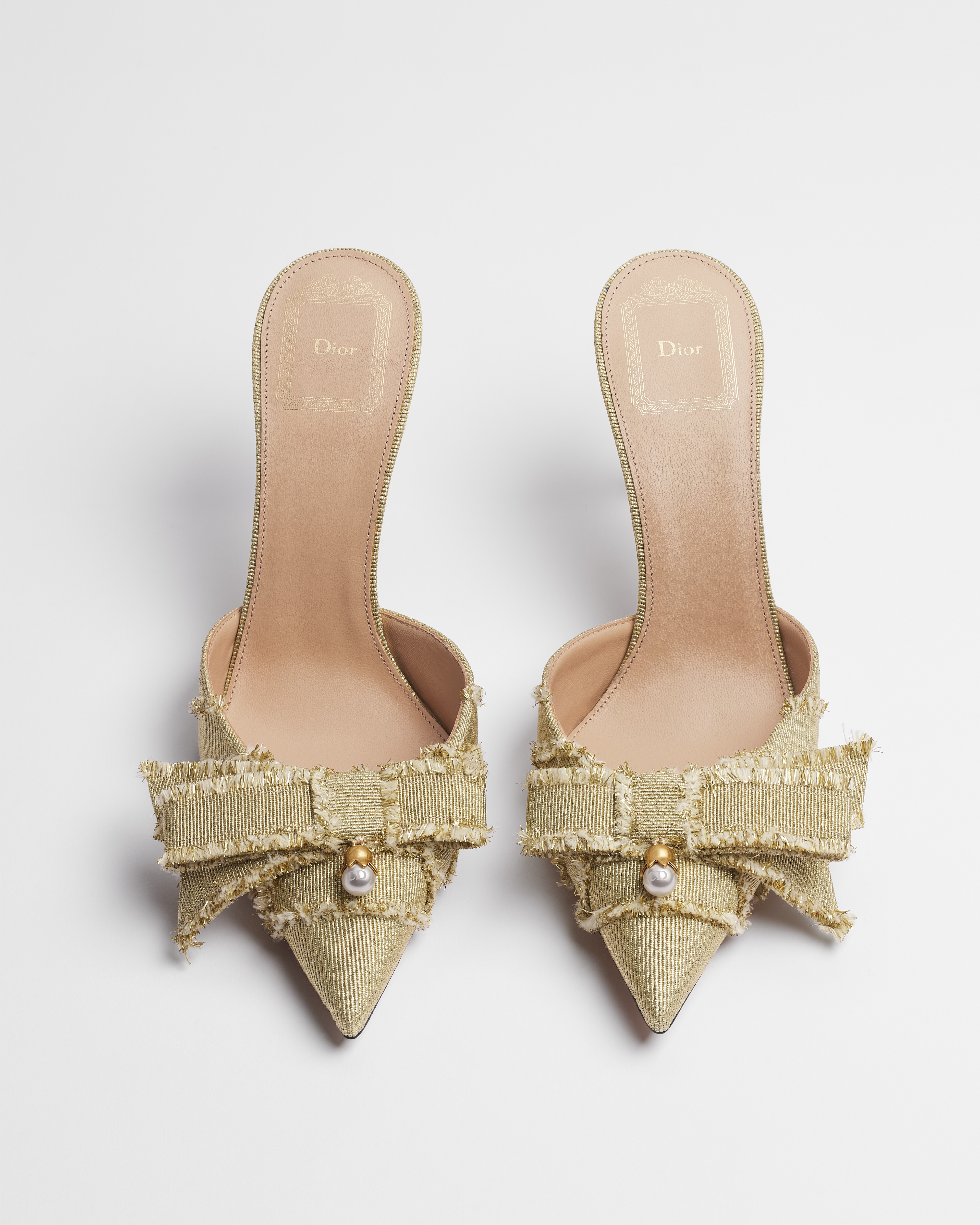 Dior Or Adiorable Heeled Mule Gold-Tone Fringed Laminated Grosgrain E06